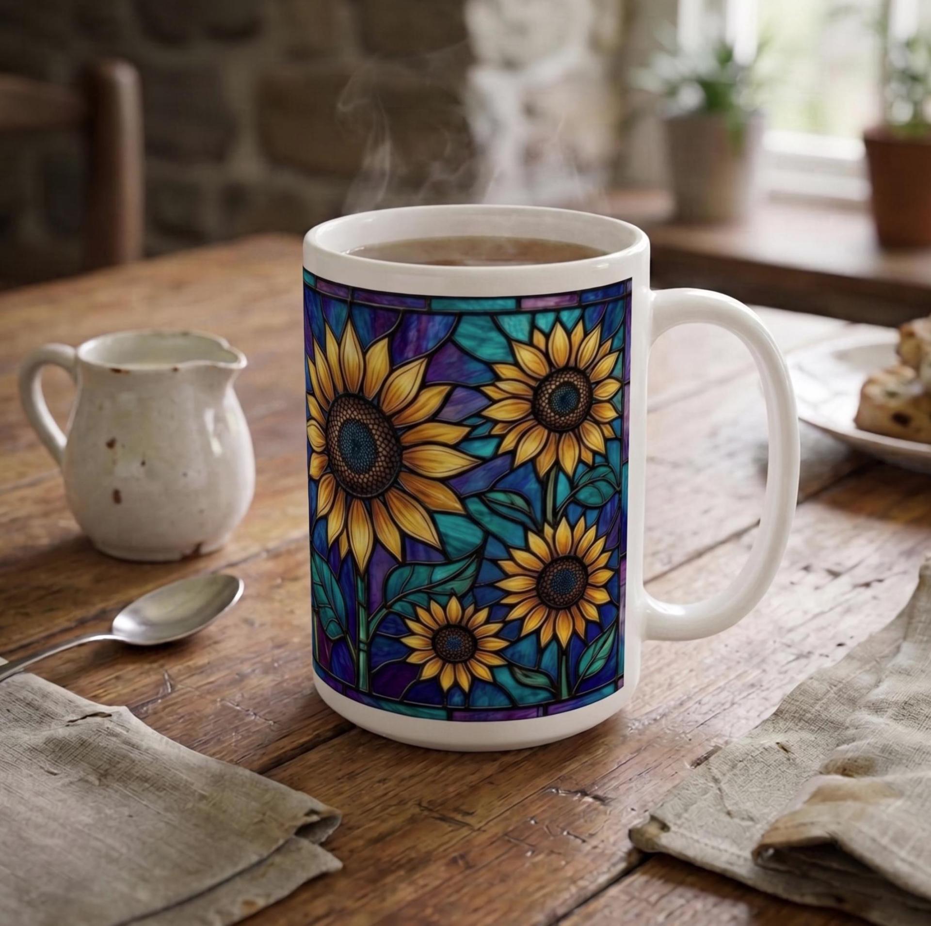 Sunflower Cups Set -  Large and Small Ceramic Mugs