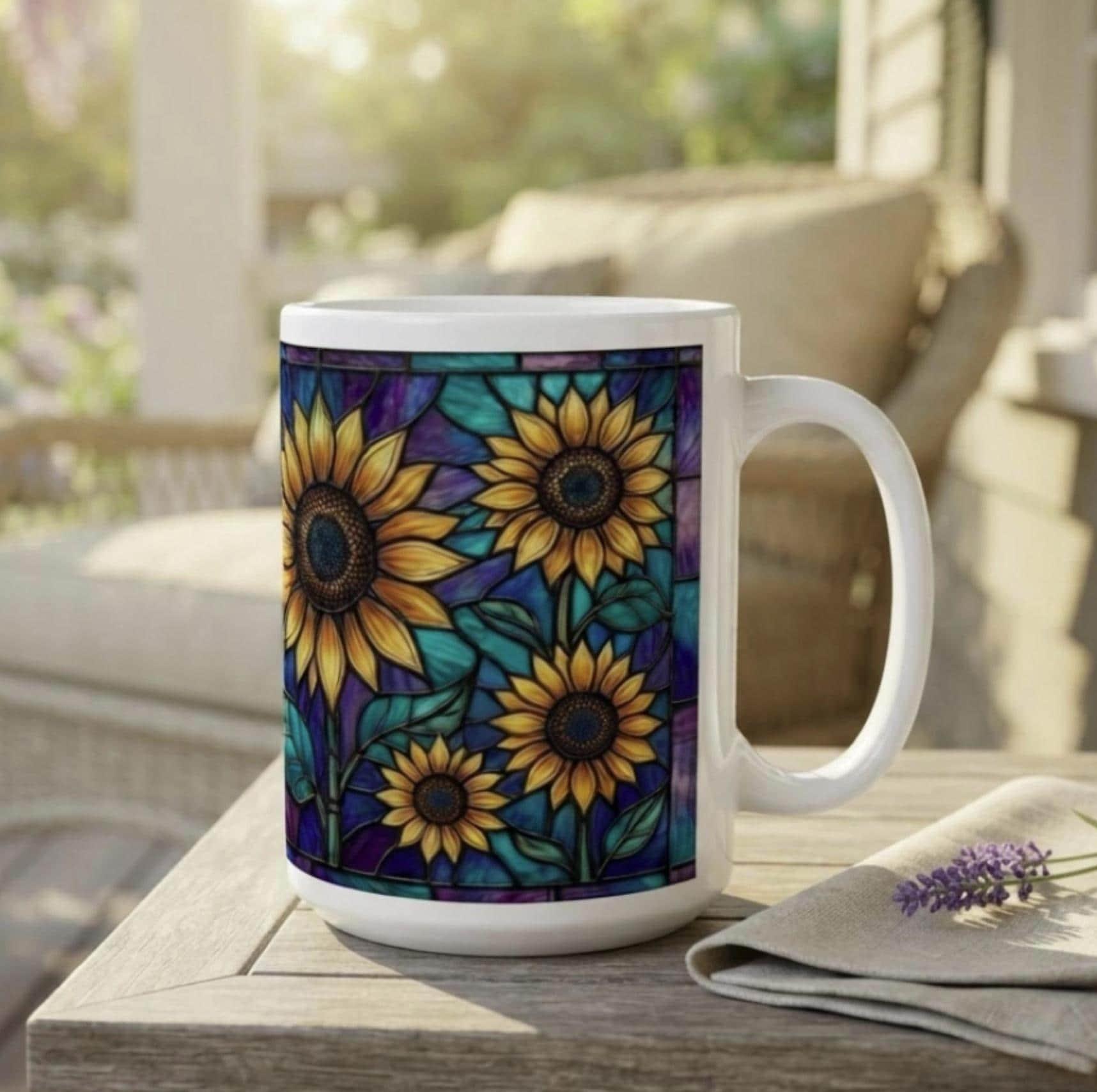 Sunflower Cups Set -  Large and Small Ceramic Mugs