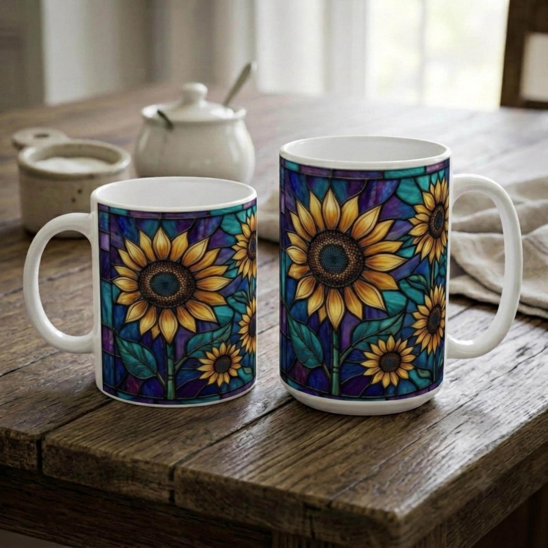 Sunflower Cups Set -  Large and Small Ceramic Mugs