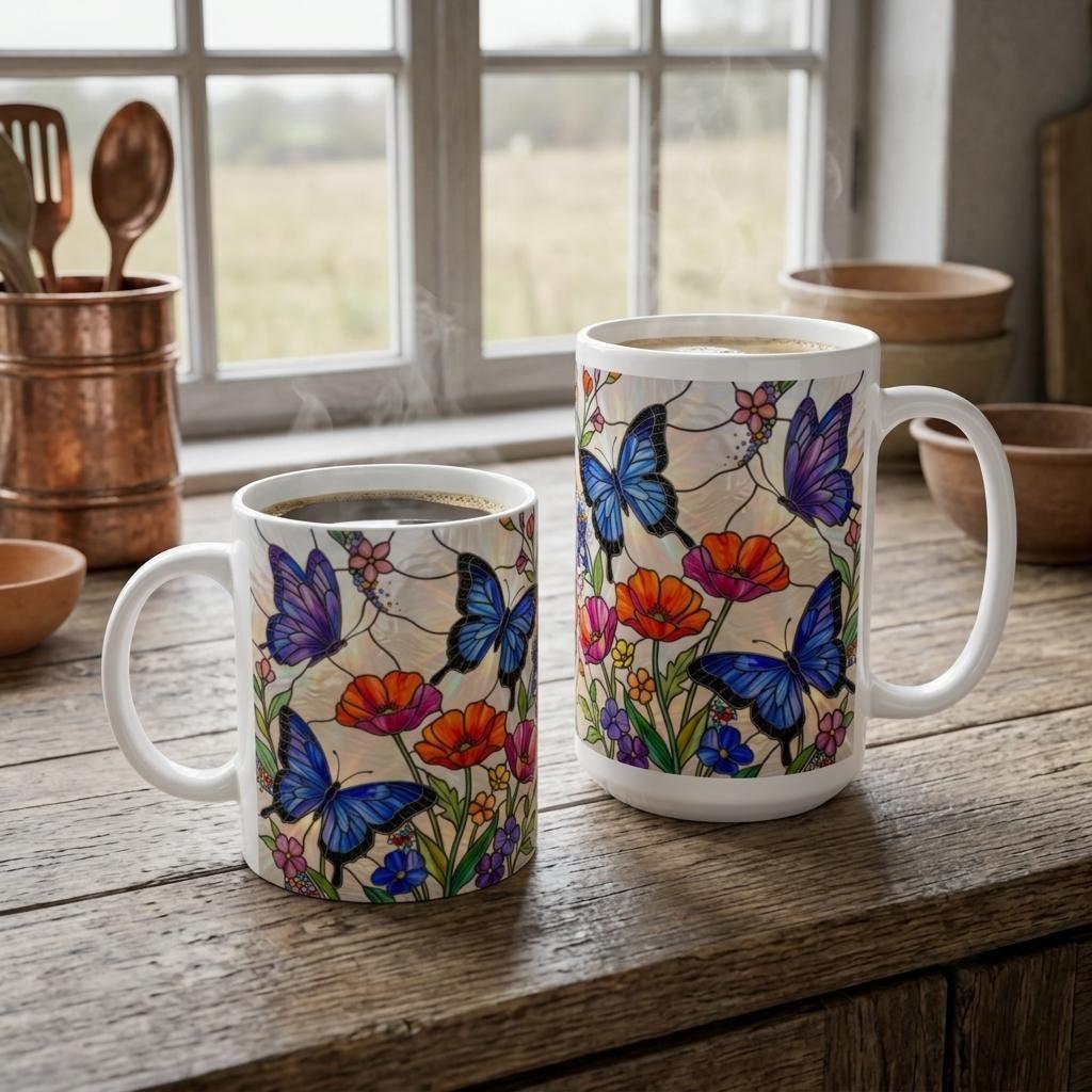 Butterfly Cups, Large and Small Mug Set