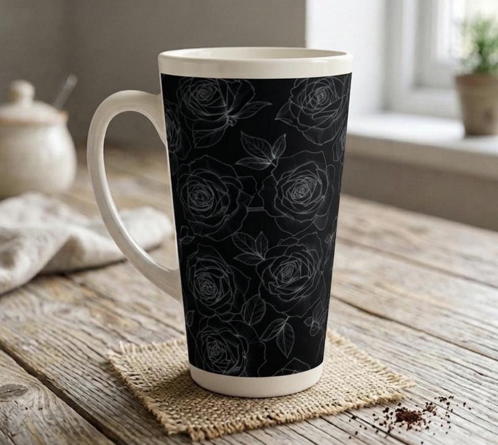 Roses - Large Latte Mug - Floral Coffee or Tea Cup, 17oz Ceramic, Extra Tall