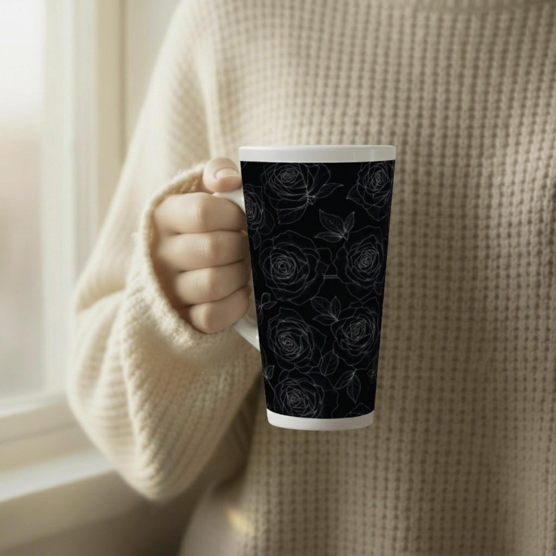 Roses - Large Latte Mug - Floral Coffee or Tea Cup, 17oz Ceramic, Extra Tall