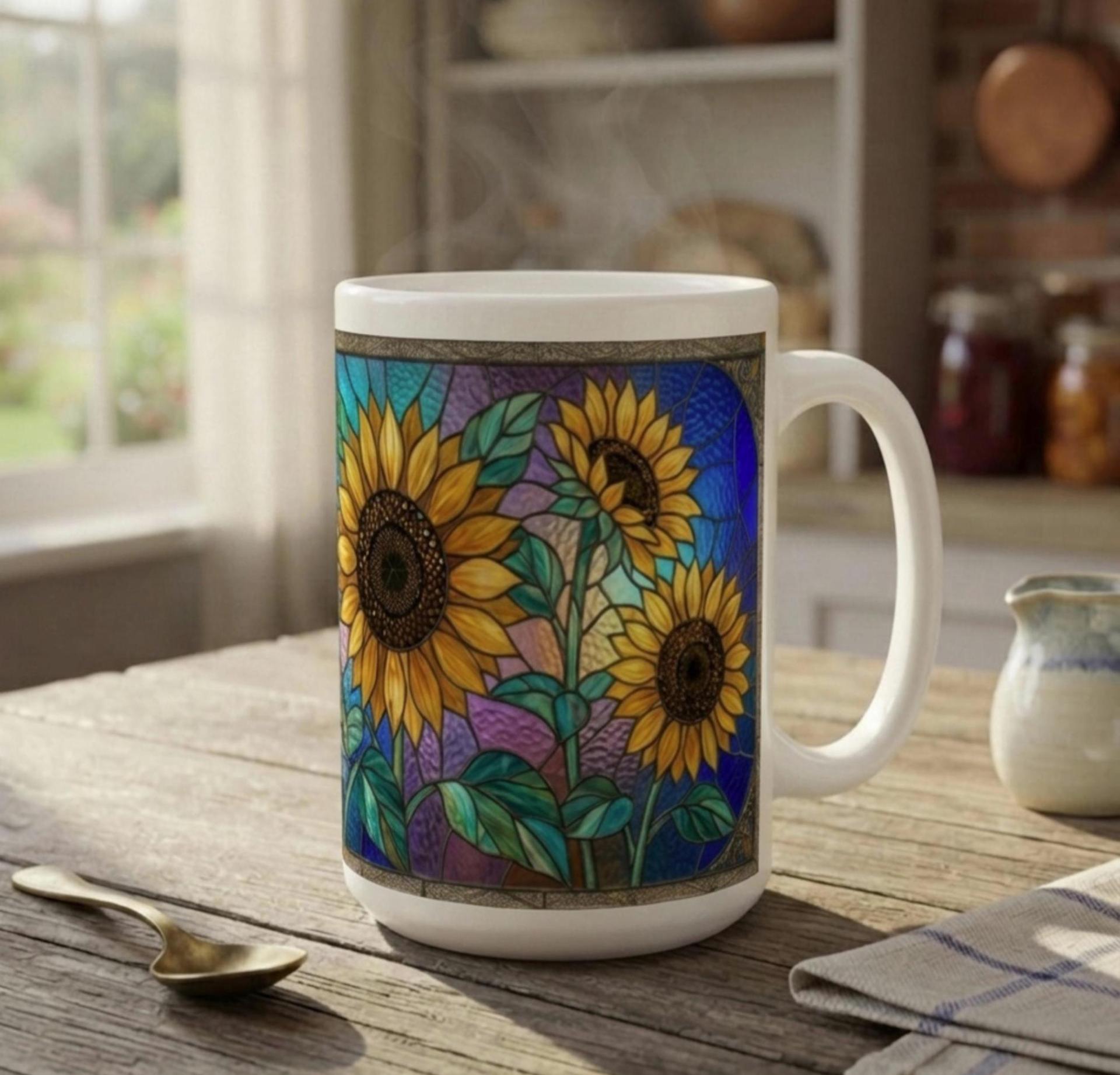 Sunflower Cups Set -  Large and Small Ceramic Mugs