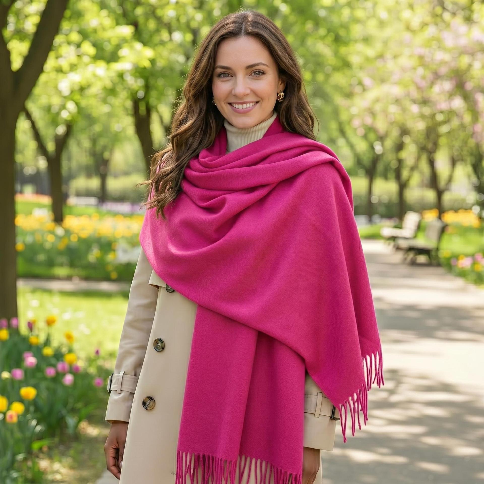 Dark Rose Blanket Shawl - Thick Wide Scarf - Pashmina Super Soft Wrap