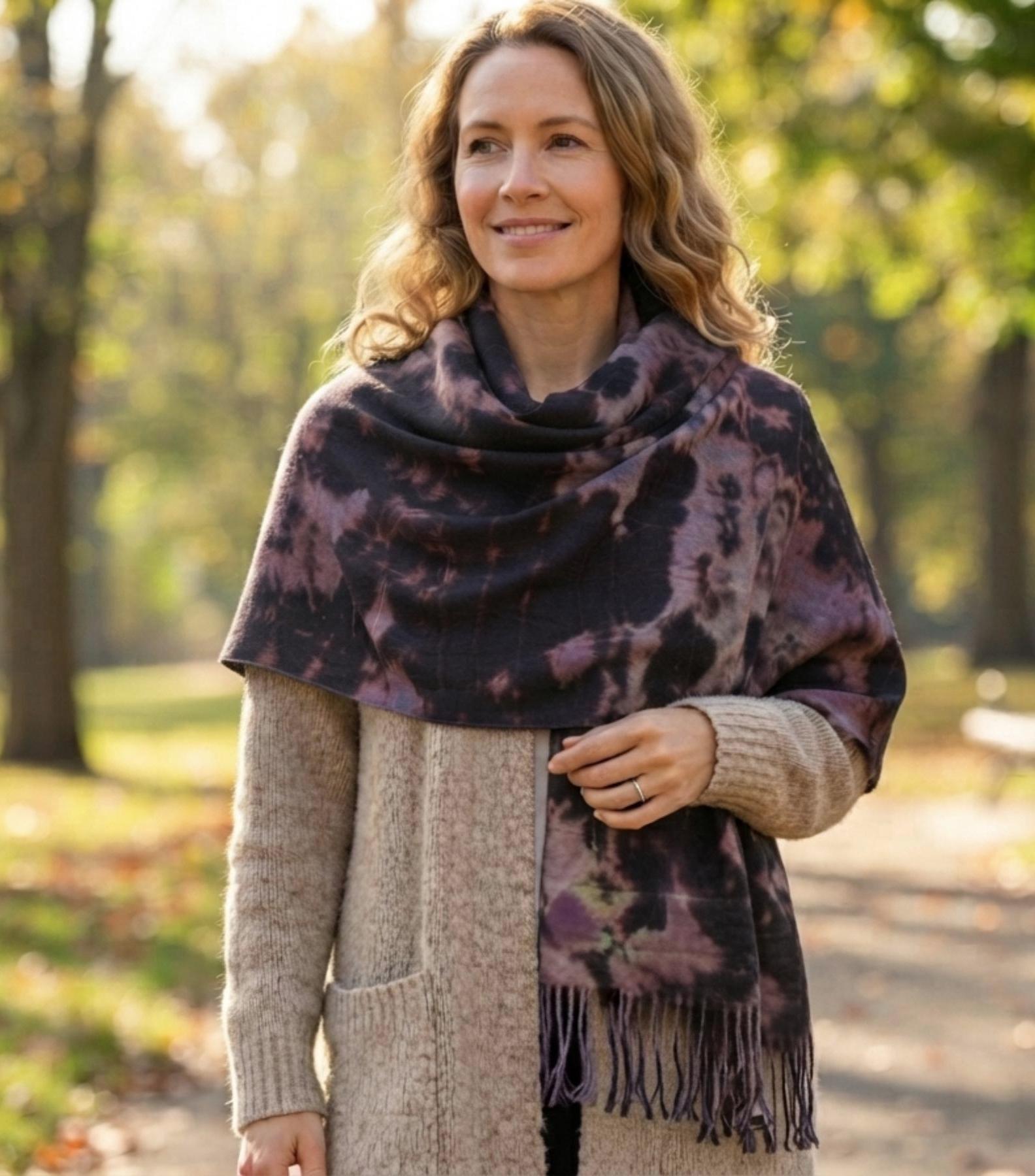 Hand Dyed Tie Dye Pashmina, Blanket Shawl, Wide Scarf, Head Wrap - Rayon Shawl