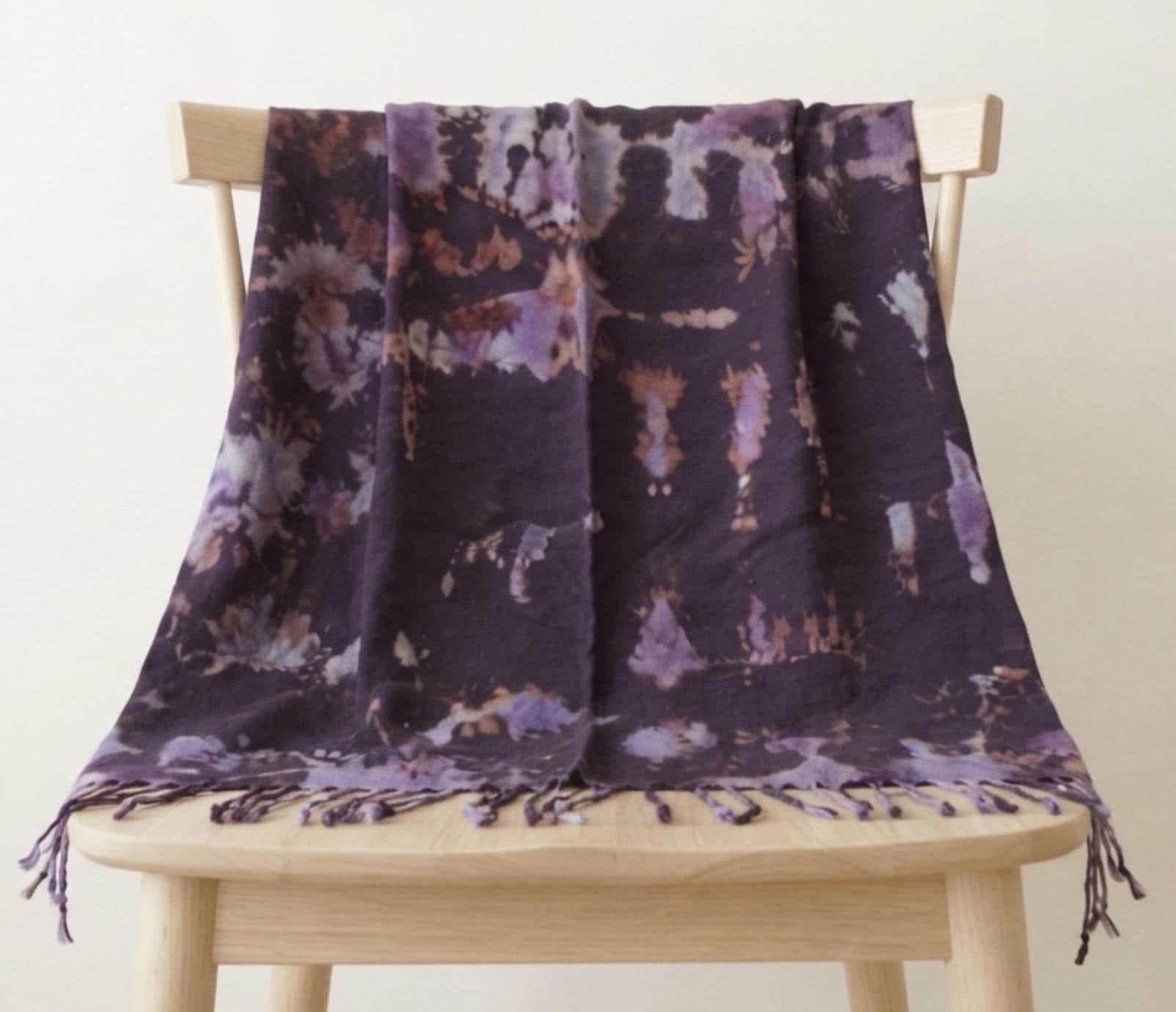 Hand Dyed Tie Dye Pashmina, Blanket Shawl, Wide Scarf, Head Wrap - Rayon Shawl