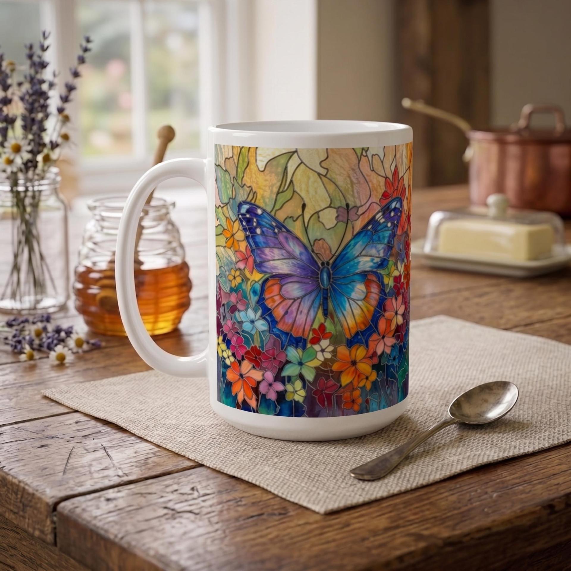 Butterfly Cups Set -  Large and Small Ceramic Mugs