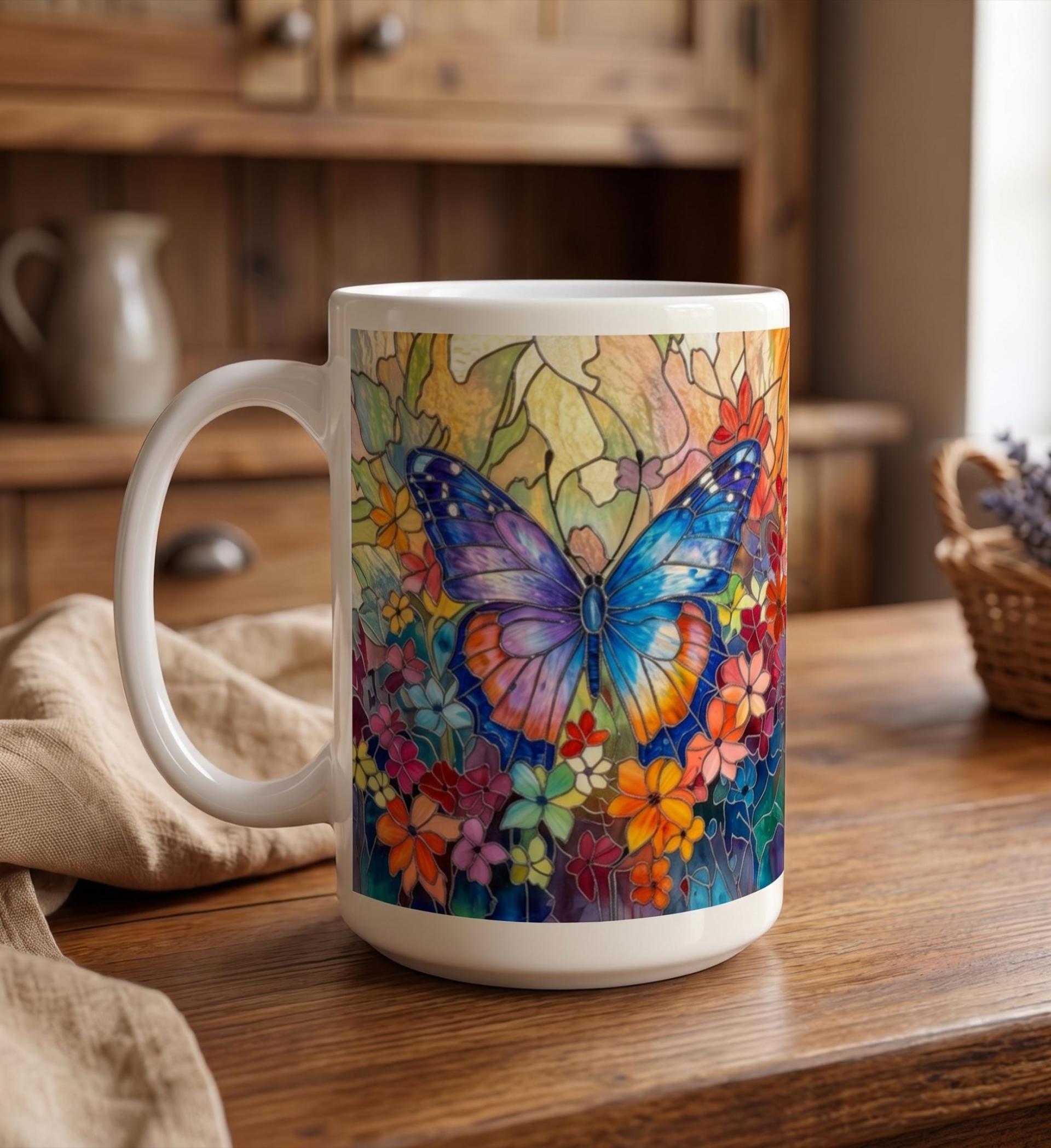 Butterfly Cups Set -  Large and Small Ceramic Mugs