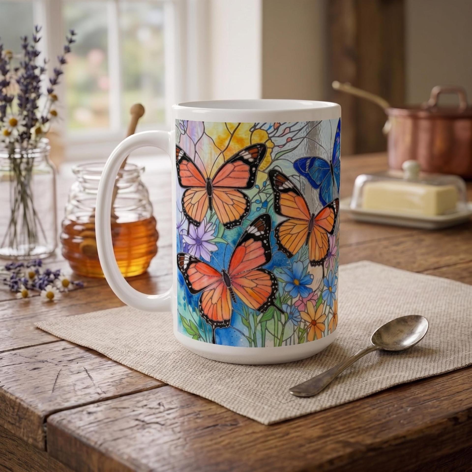 Butterfly Cups Set -  Large and Small Ceramic Mugs