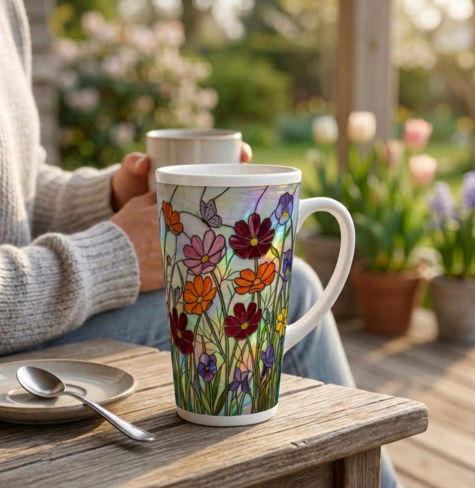 Floral - Latte 17oz Ceramic Mug - Coffee or Tea Cup, Extra Tall