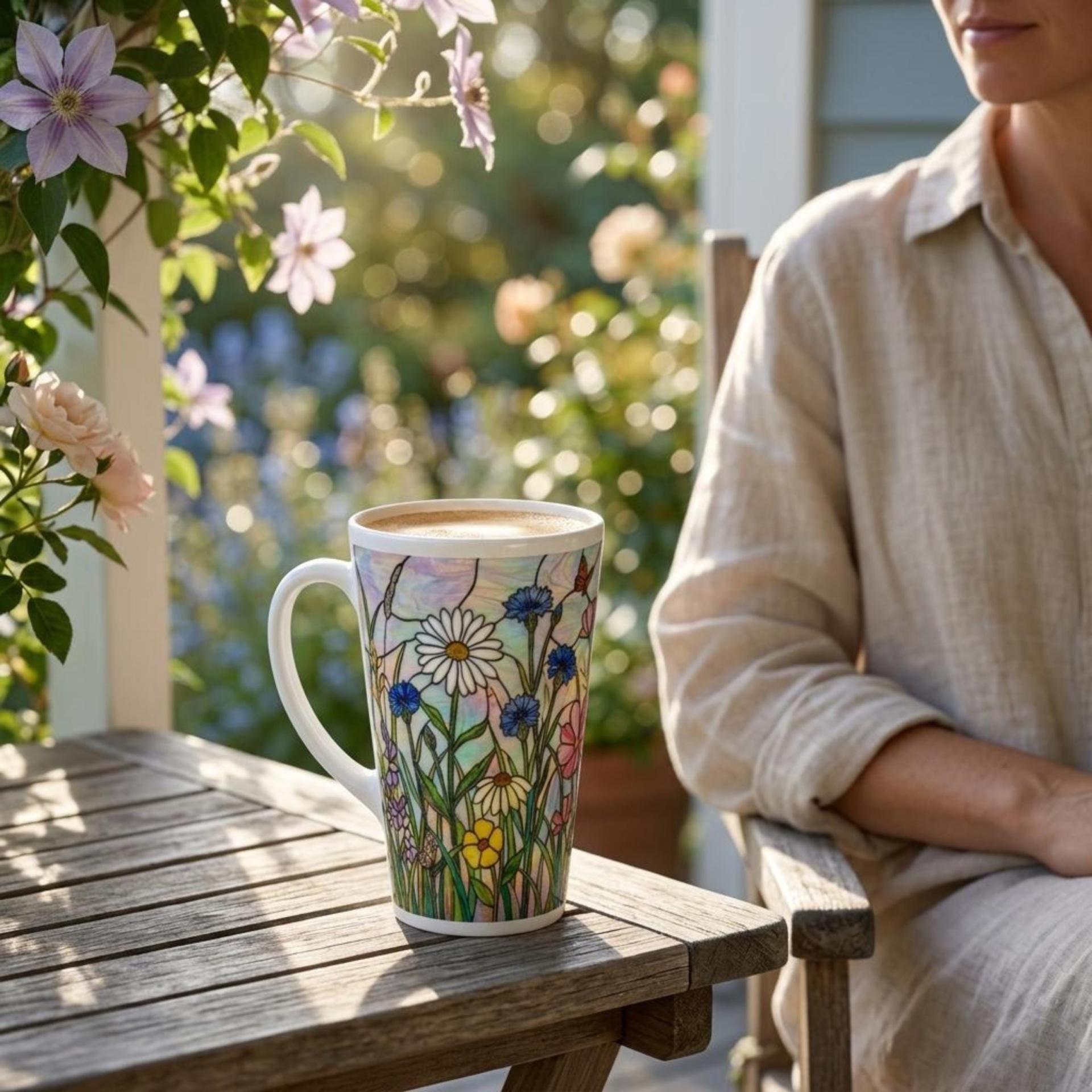 Floral - Latte 17oz Ceramic Mug - Coffee or Tea Cup, Extra Tall