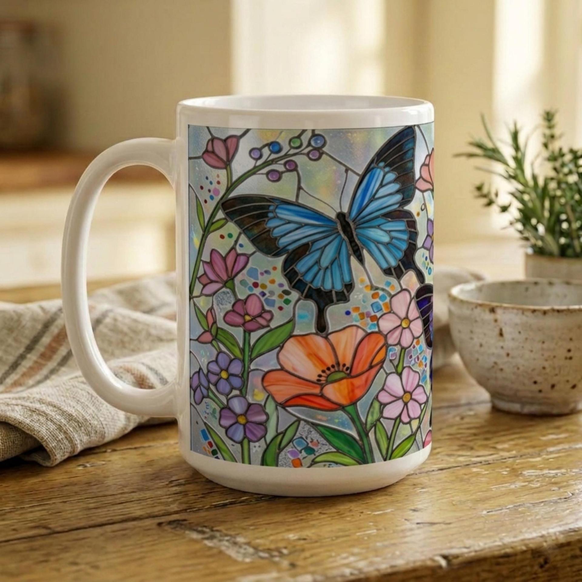 Set of Big Mugs, Butterfly Cup Set, Large 15 oz Matching Cups