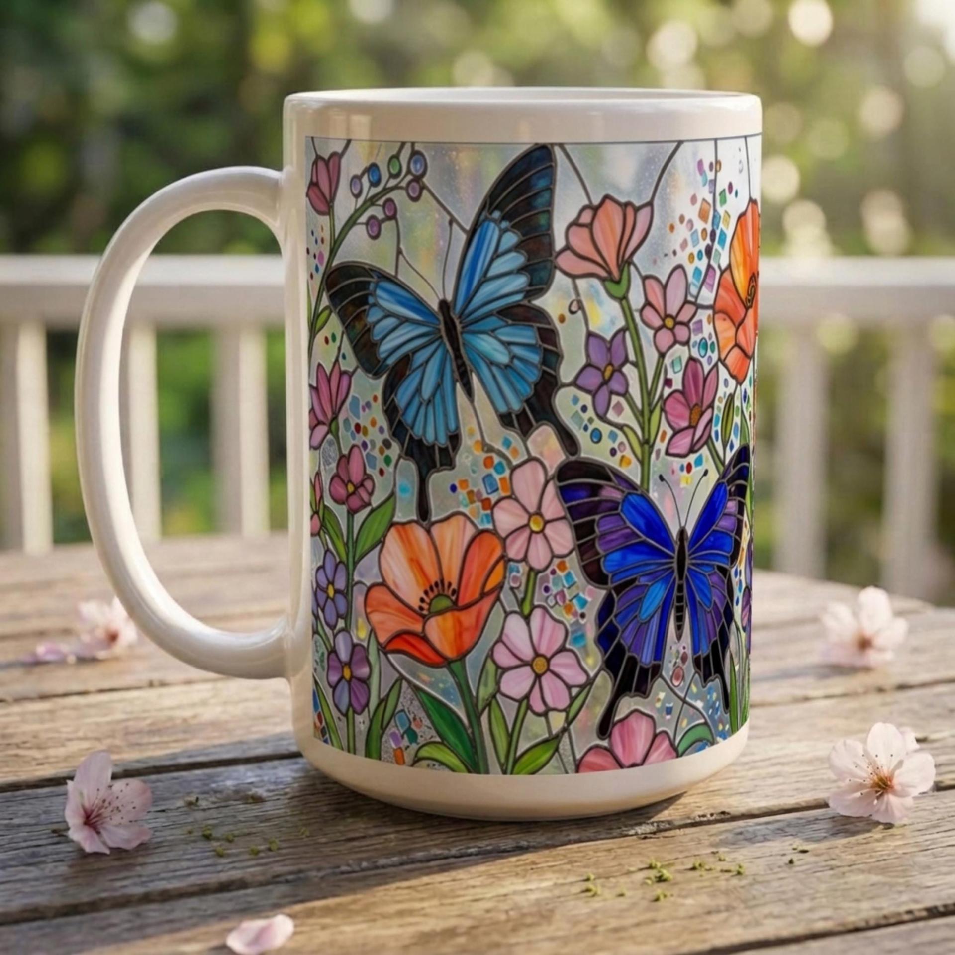 Butterfly Cups Set -  Large and Small Ceramic Mugs