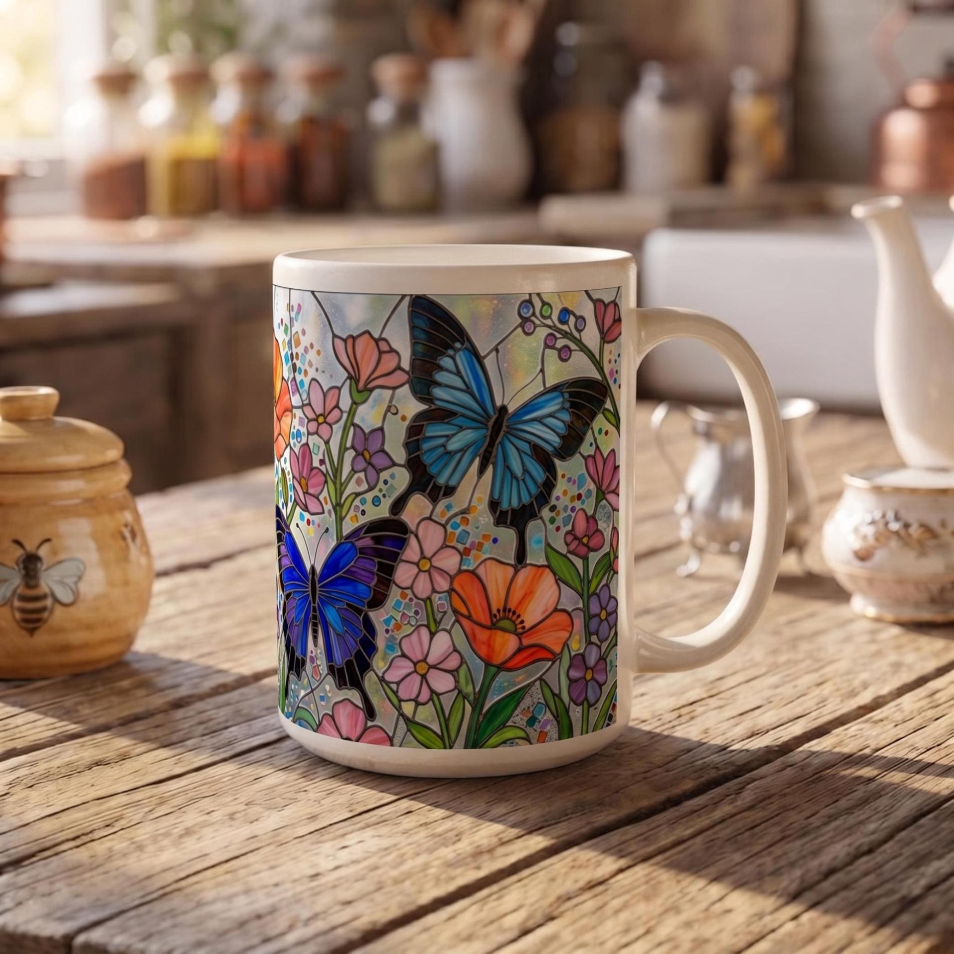 Butterfly Cups Set -  Large and Small Ceramic Mugs