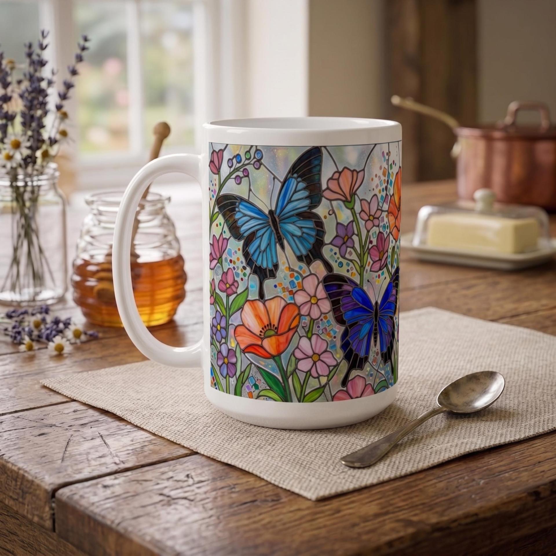 Butterfly Cups Set -  Large and Small Ceramic Mugs
