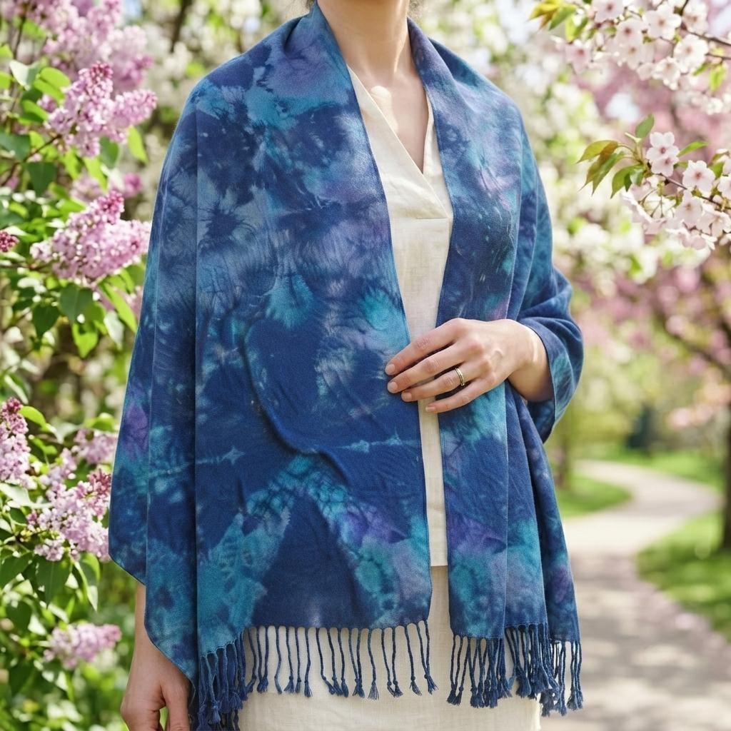Hand Dyed Tie Dye Pashmina, Blanket Shawl, Wide Scarf, Head Wrap - Rayon Shawl