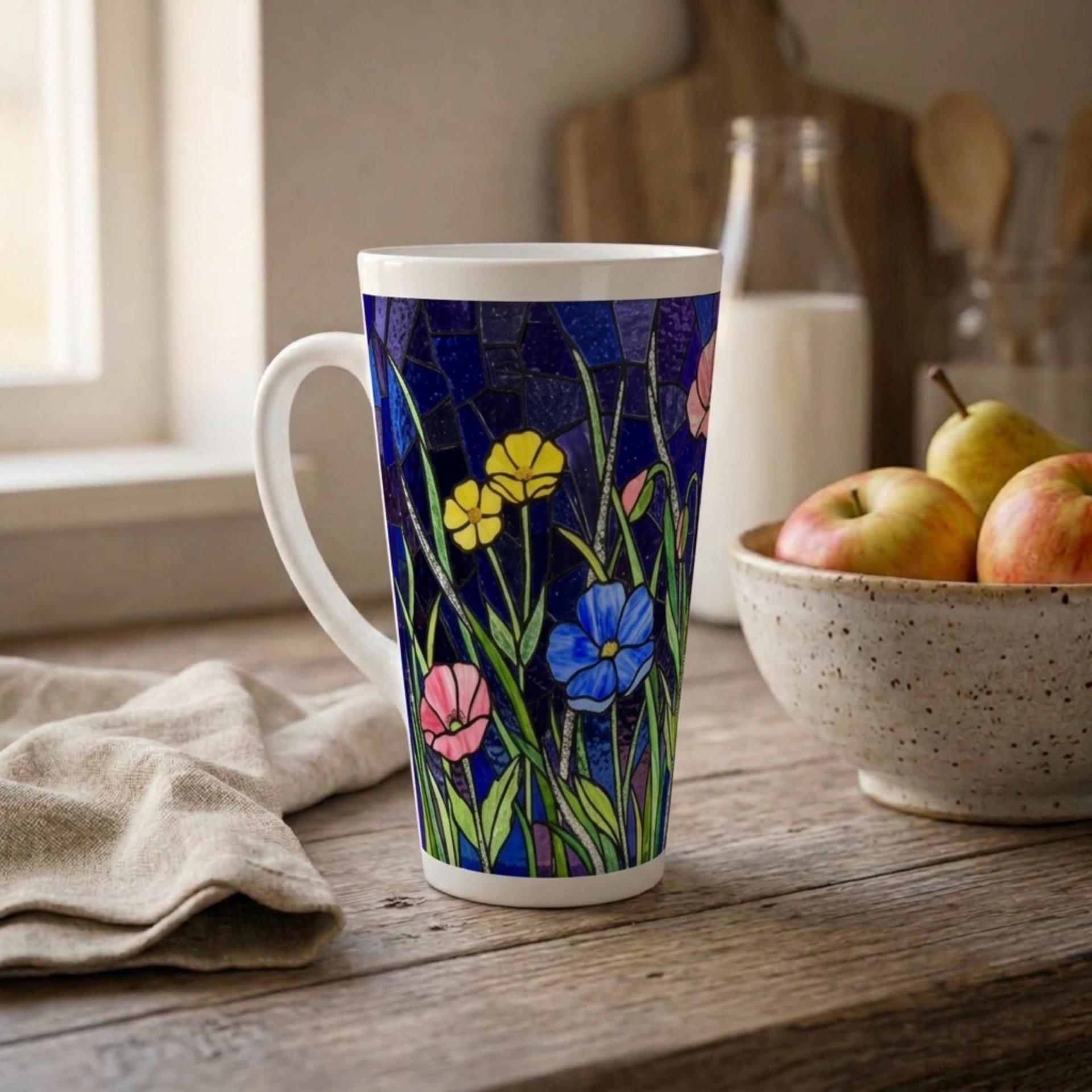 Floral Latte 17oz Ceramic Mug - Coffee or Tea Cup, Extra Tall