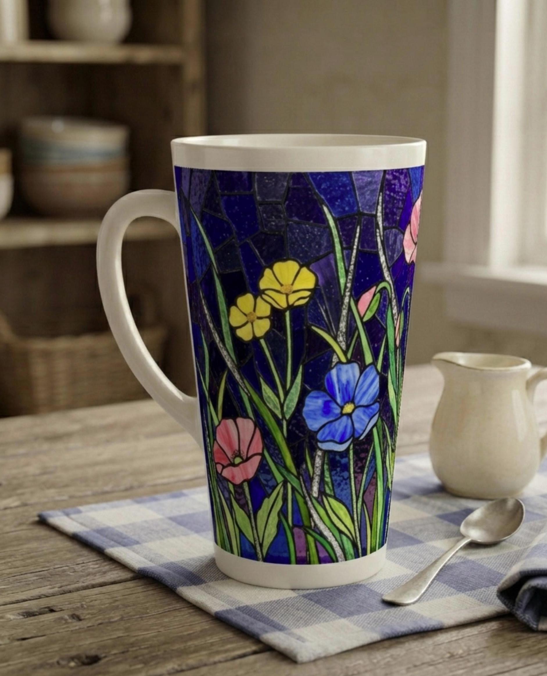 Floral Latte 17oz Ceramic Mug - Coffee or Tea Cup, Extra Tall