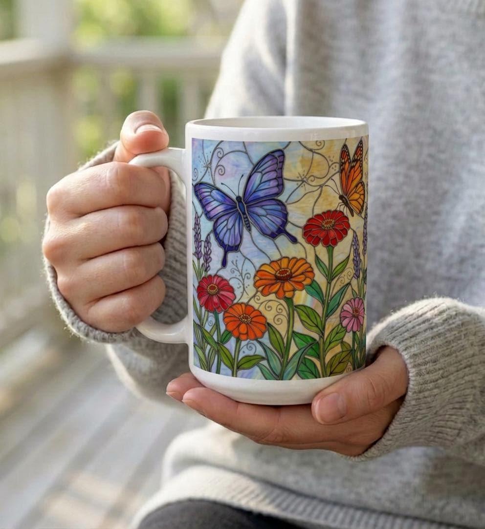 Set of Big Mugs, Butterfly Cup Set, Large 15 oz Matching Cups