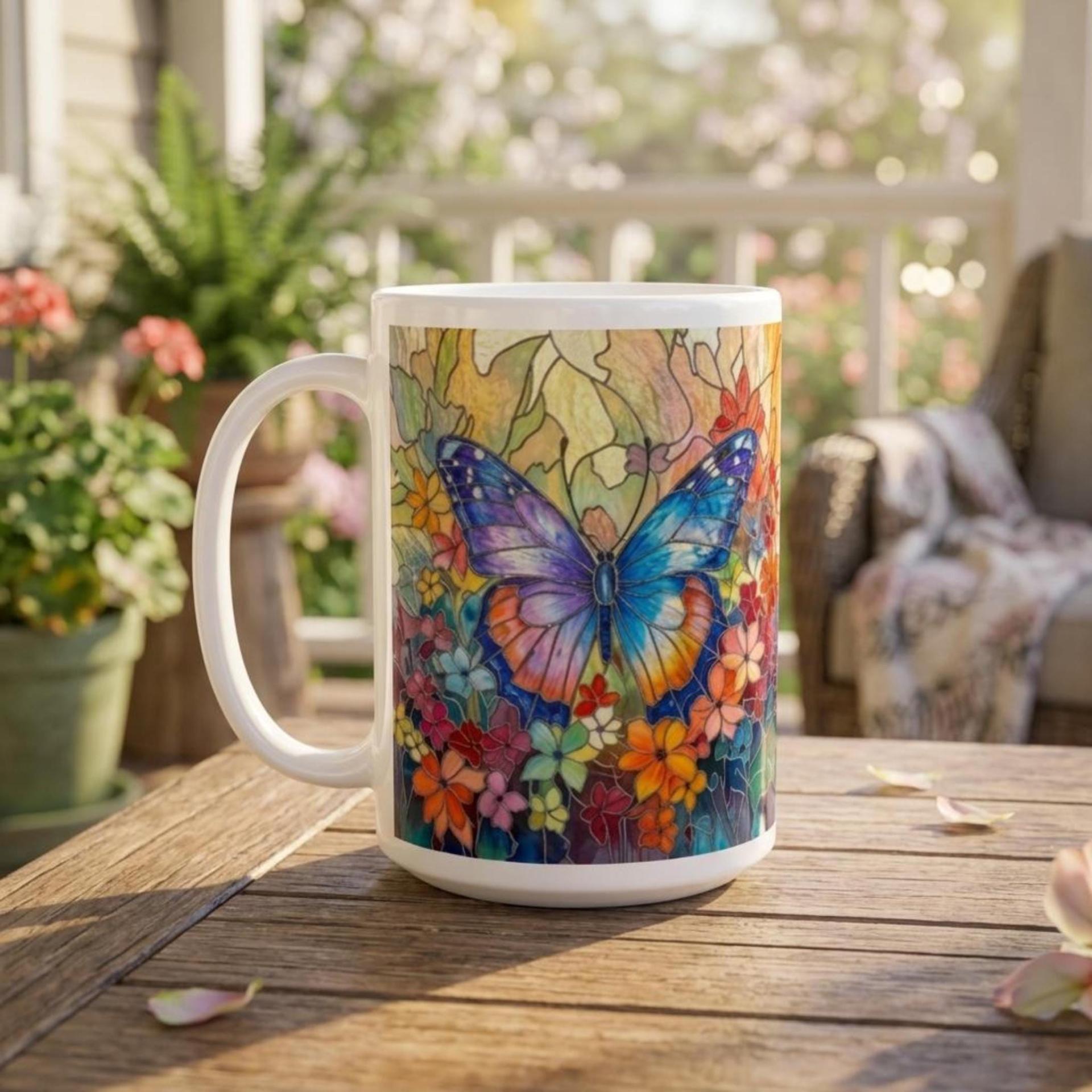 Set of Big Mugs, Butterfly Cup Set, Large 15 oz Matching Cups