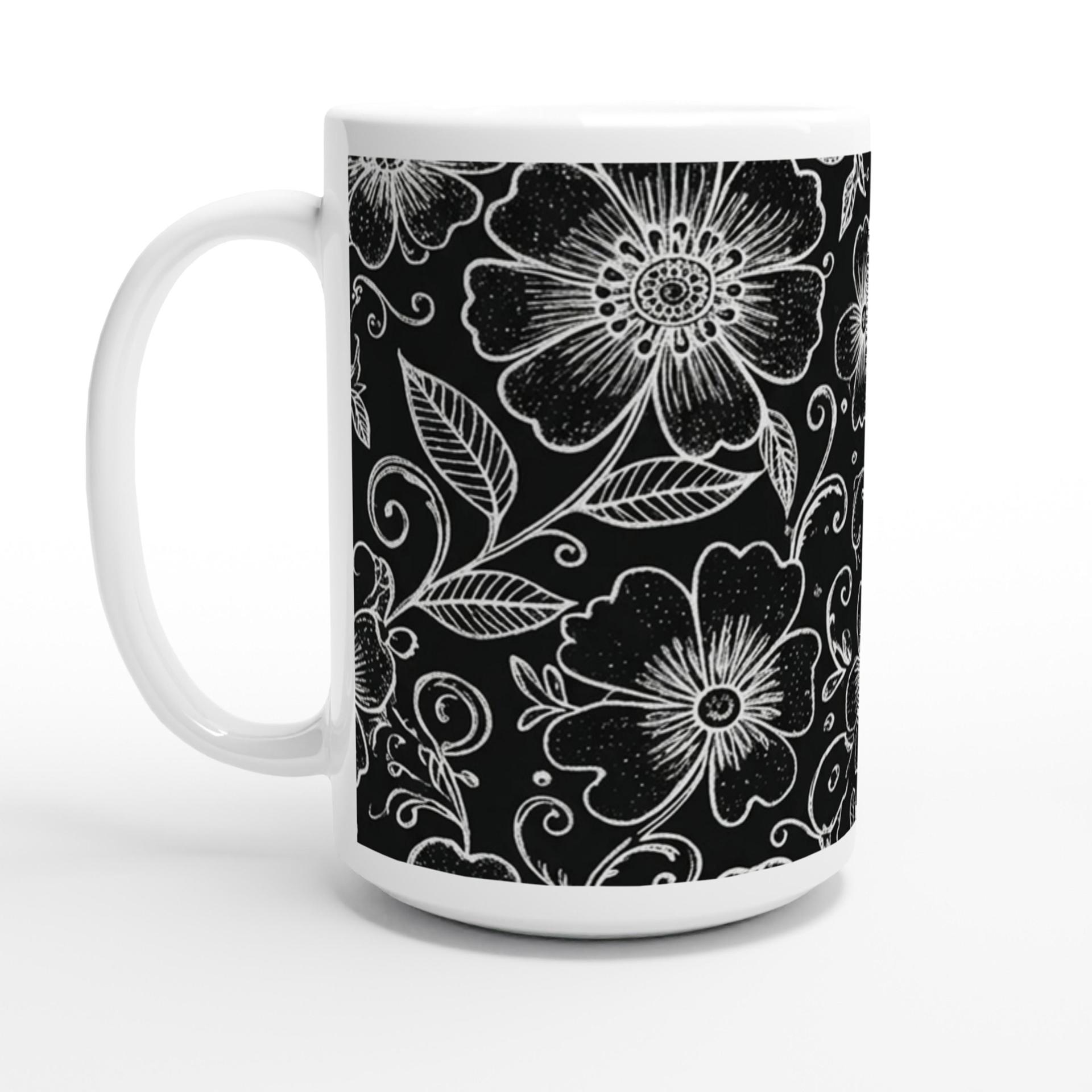 Set of Big Mugs, Floral Cup Set, Large 15 oz Matching Cups