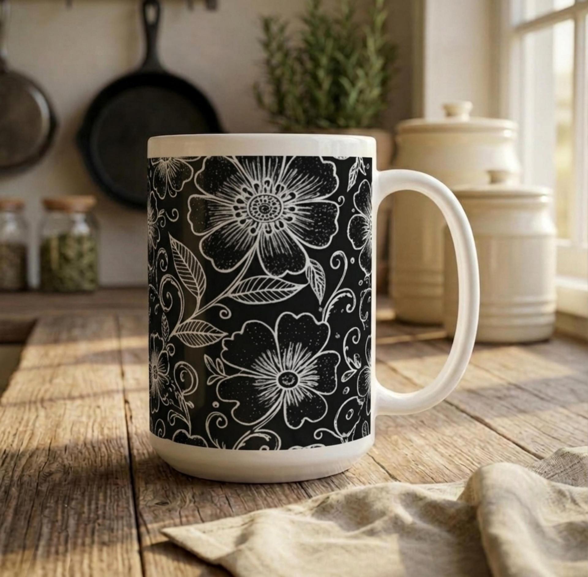 Set of Big Mugs, Floral Cup Set, Large 15 oz Matching Cups