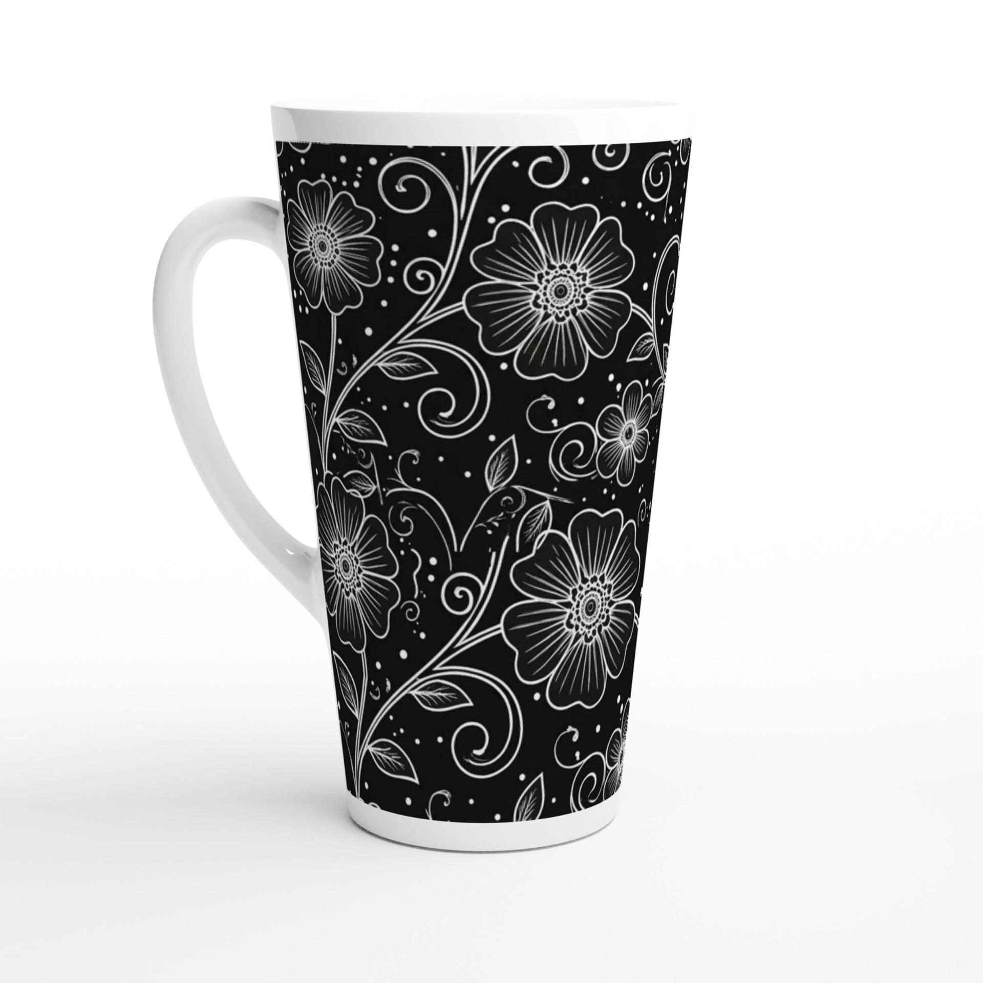 Set of 3 Cups, Floral, Large 17oz Latte Ceramic Mugs - Extra Tall Cup Set