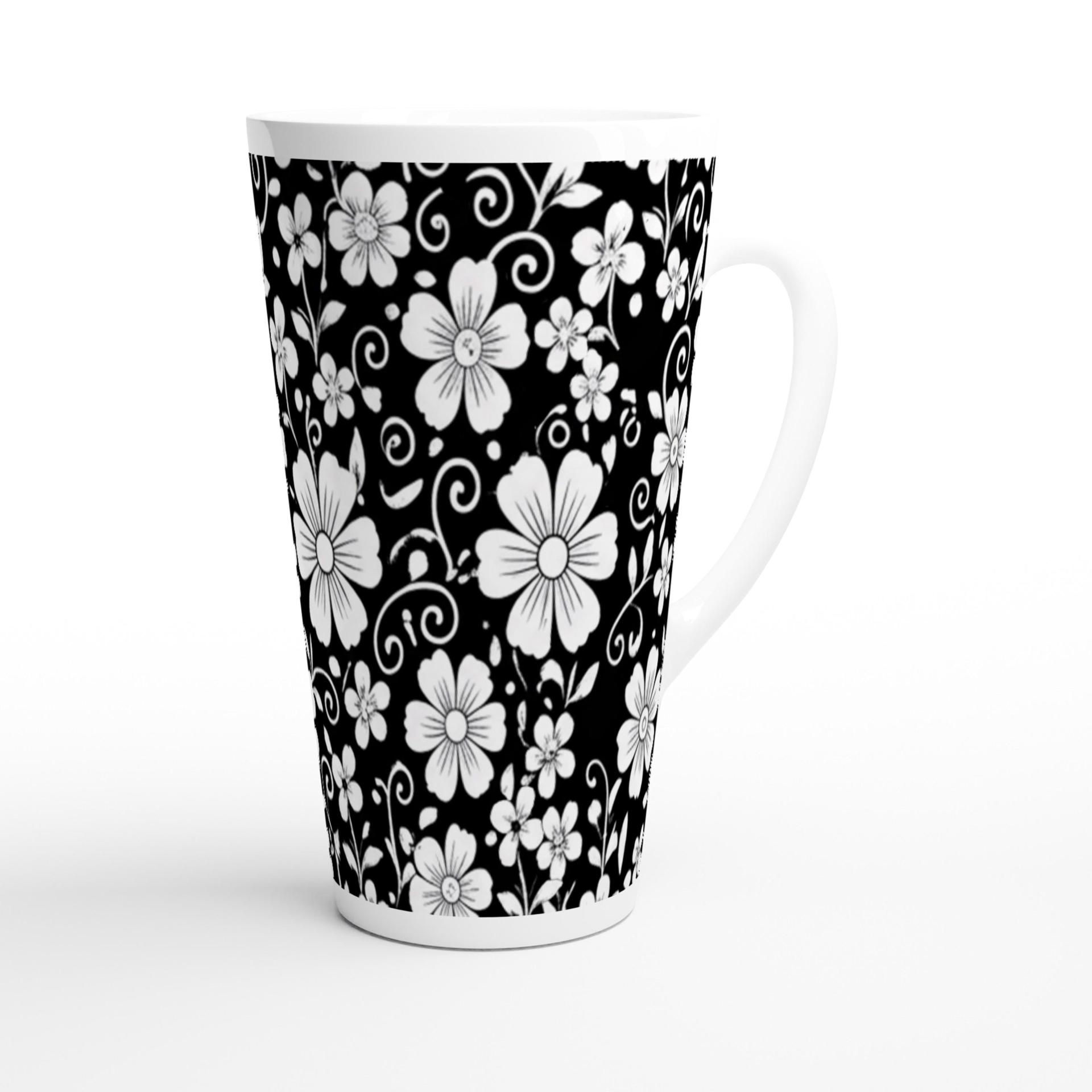 Set of 3 Cups, Floral, Large 17oz Latte Ceramic Mugs - Extra Tall Cup Set
