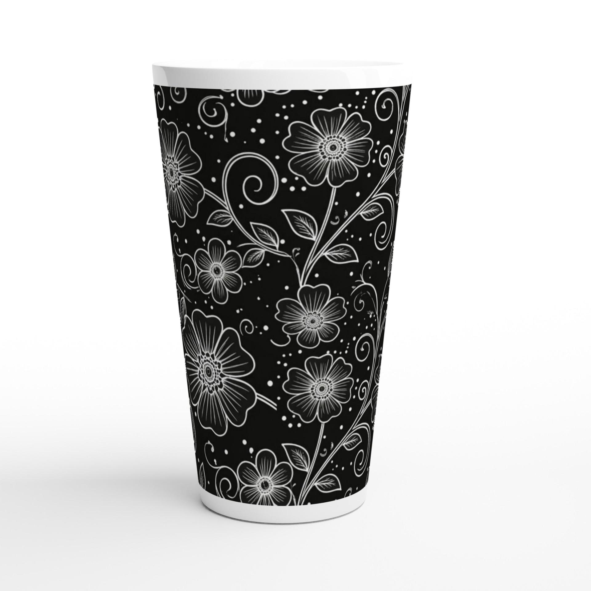 Set of 3 Cups, Floral, Large 17oz Latte Ceramic Mugs - Extra Tall Cup Set