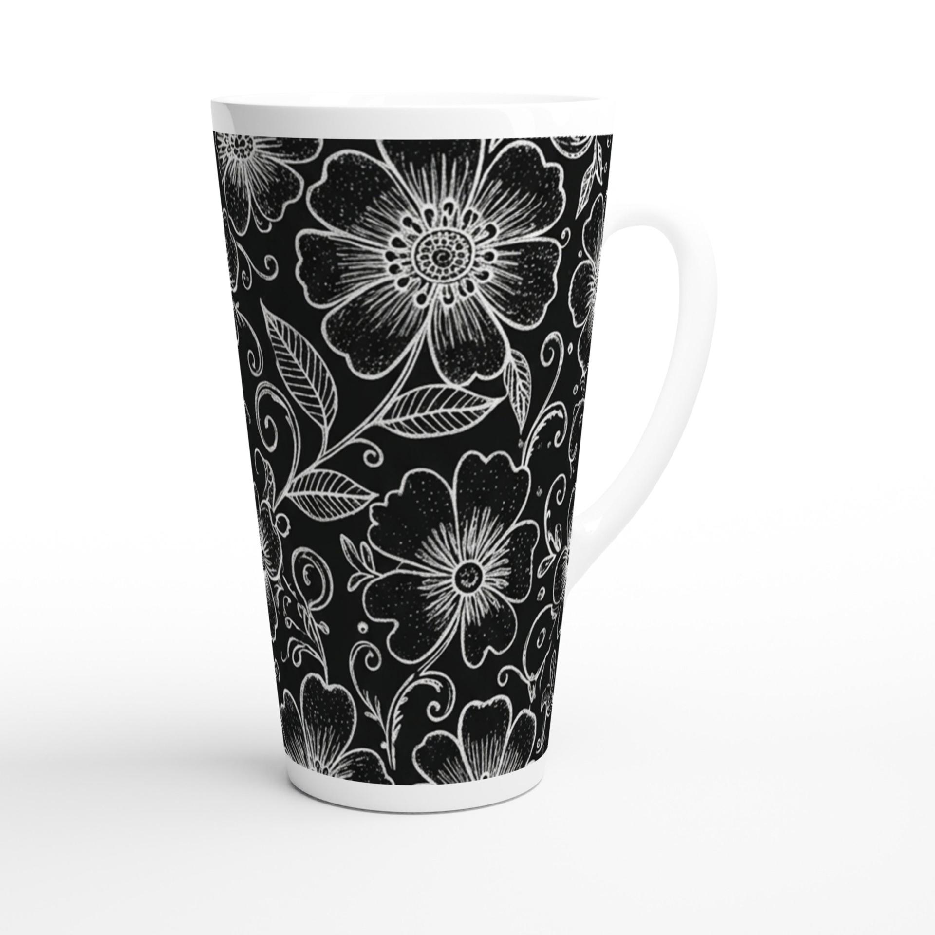 Set of 3 Cups, Floral, Large 17oz Latte Ceramic Mugs - Extra Tall Cup Set