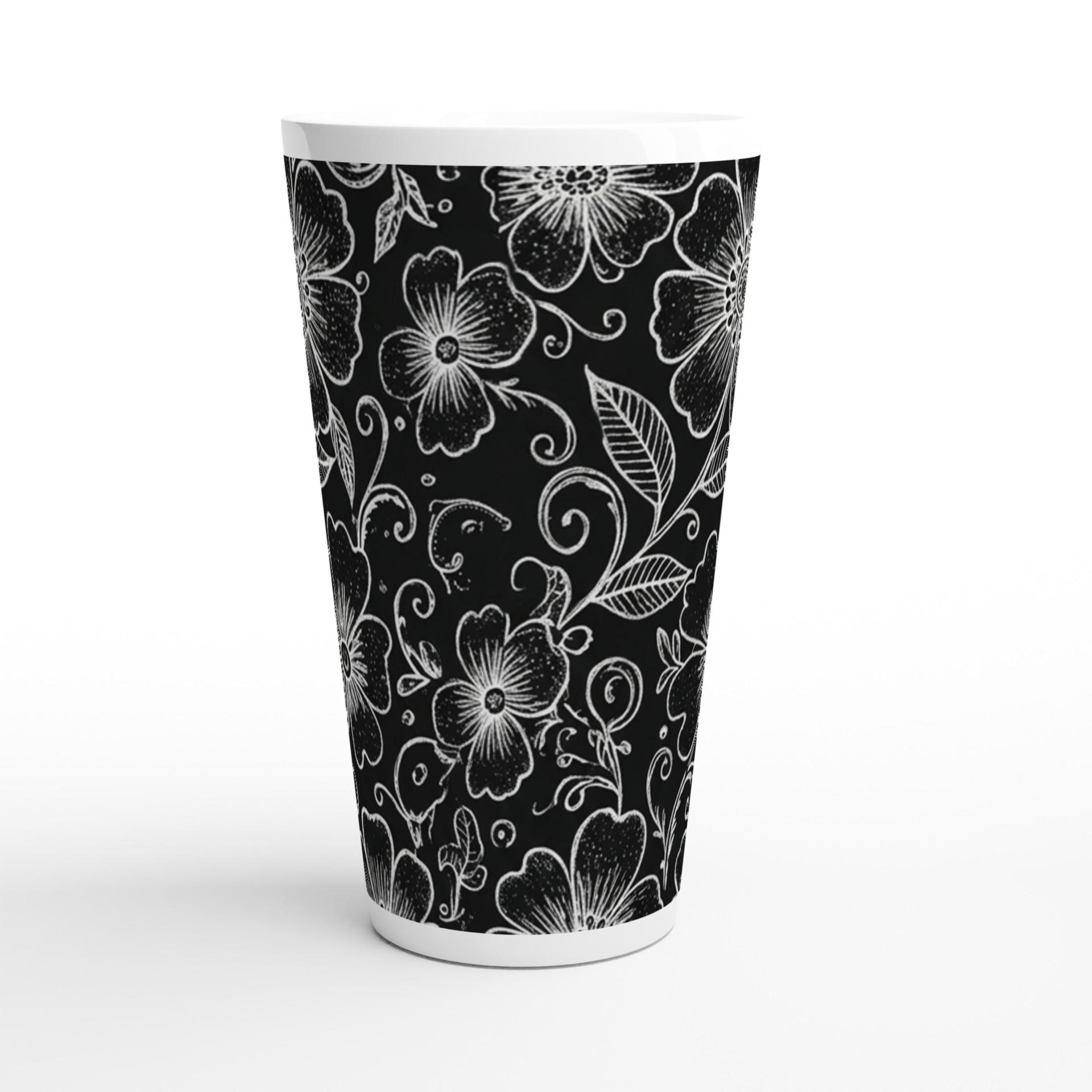 Set of 3 Cups, Floral, Large 17oz Latte Ceramic Mugs - Extra Tall Cup Set