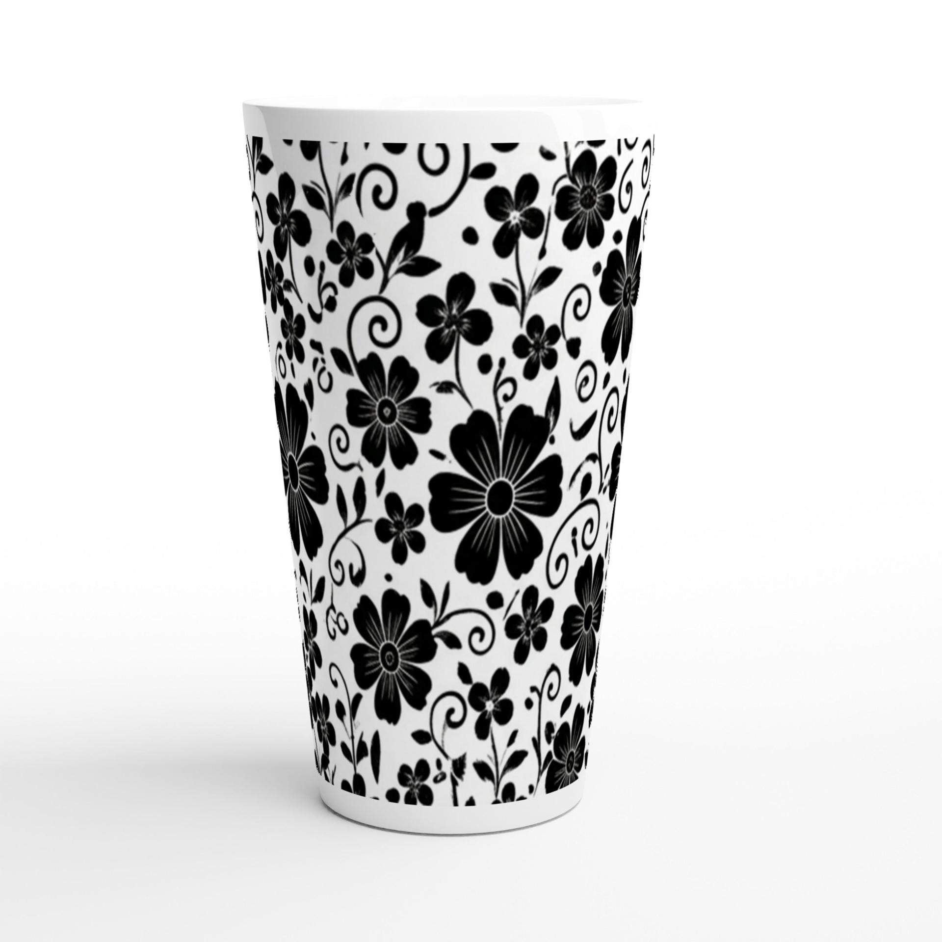 Set of 3 Cups, Floral, Large 17oz Latte Ceramic Mugs - Extra Tall Cup Set