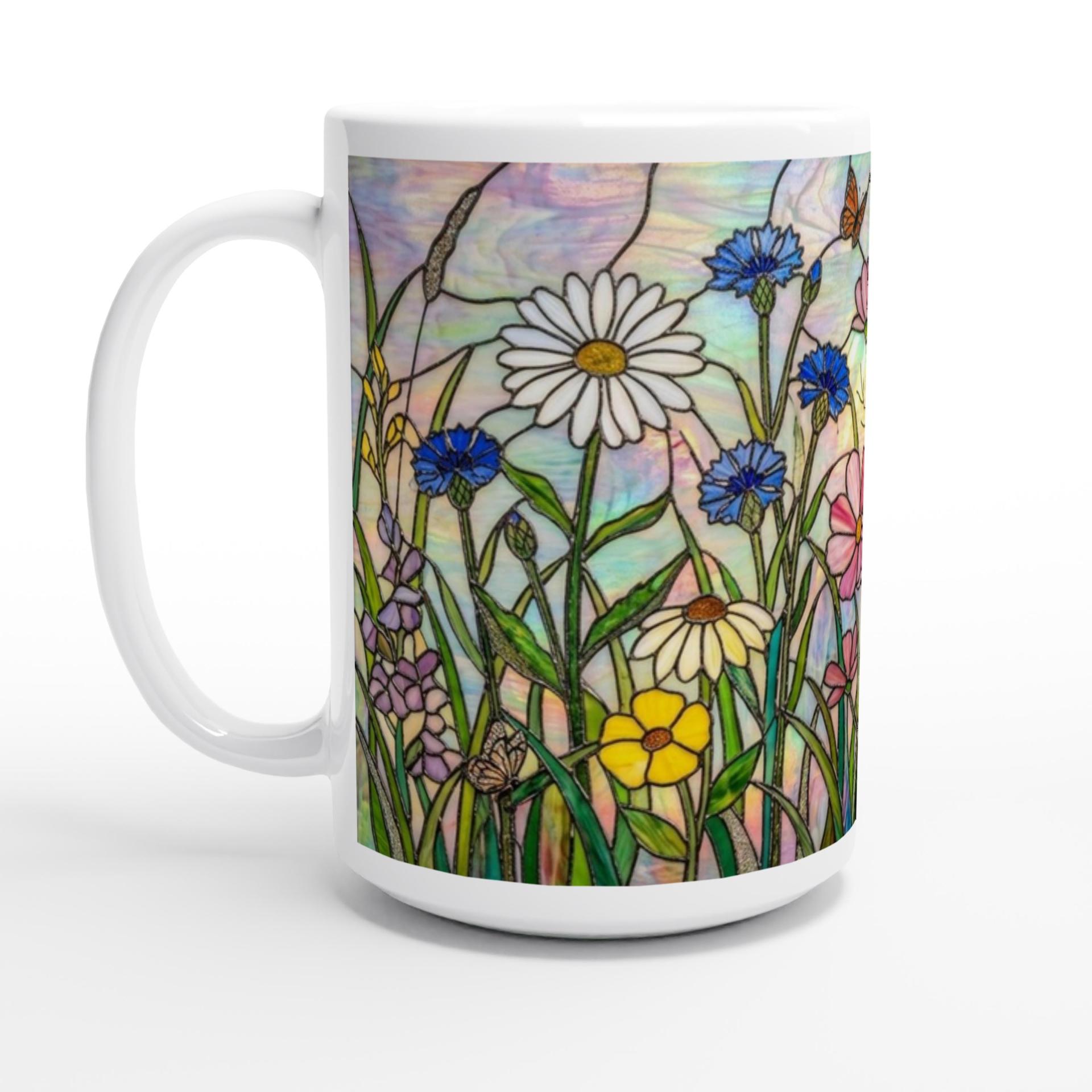 Set of Big Mugs, Floral Cup Set, Large 15 oz Matching Cups