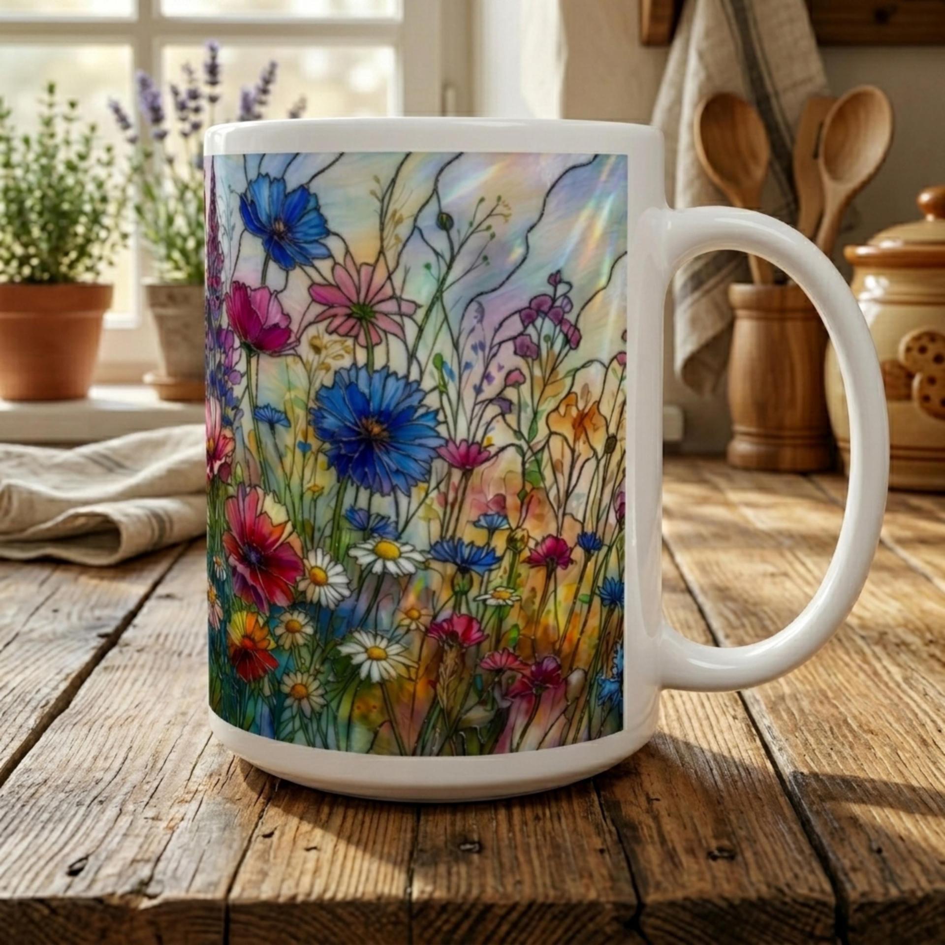 Set of Big Mugs, Floral Cup Set, Large 15 oz Matching Cups