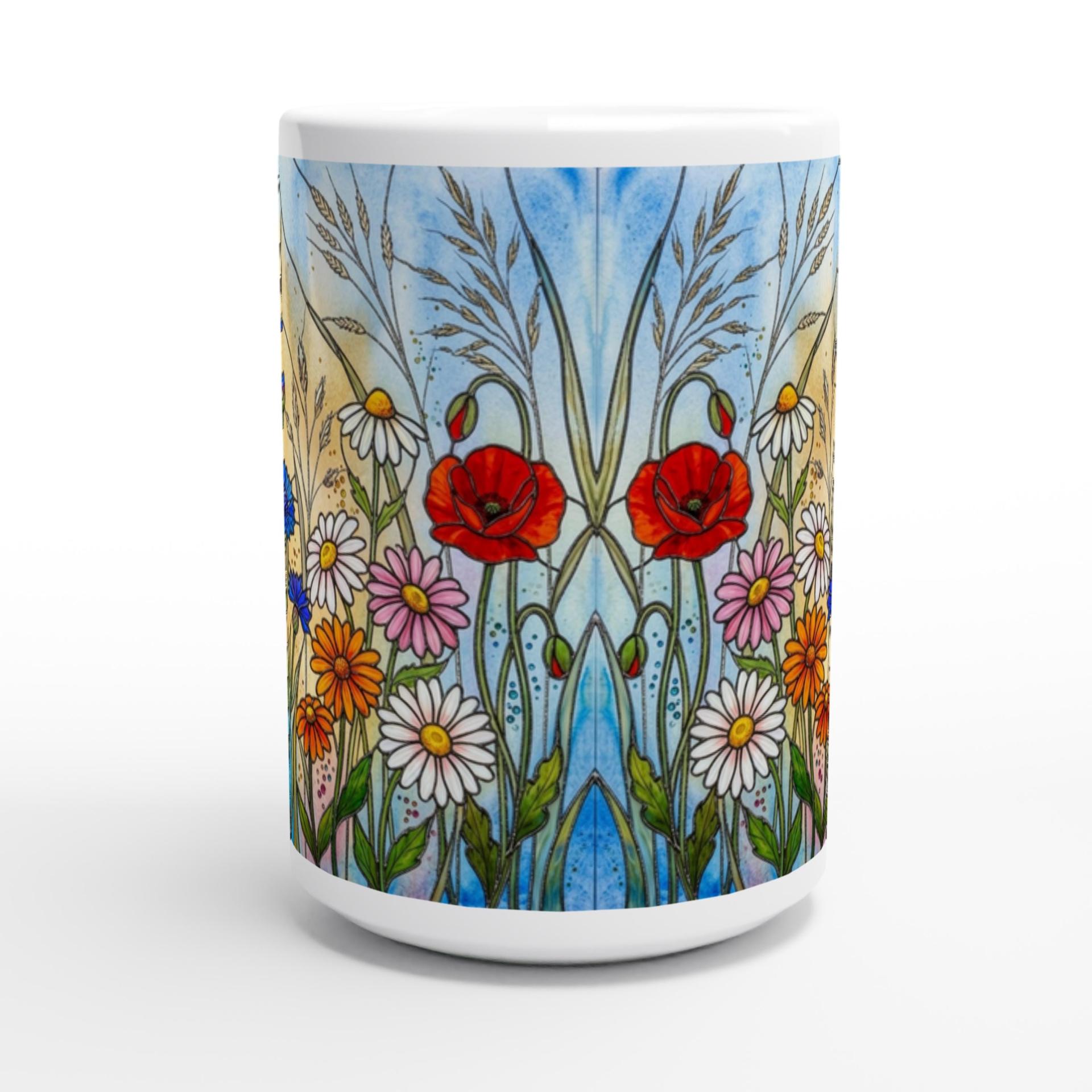 Set of Big Mugs, Floral Cup Set, Large 15 oz Matching Cups