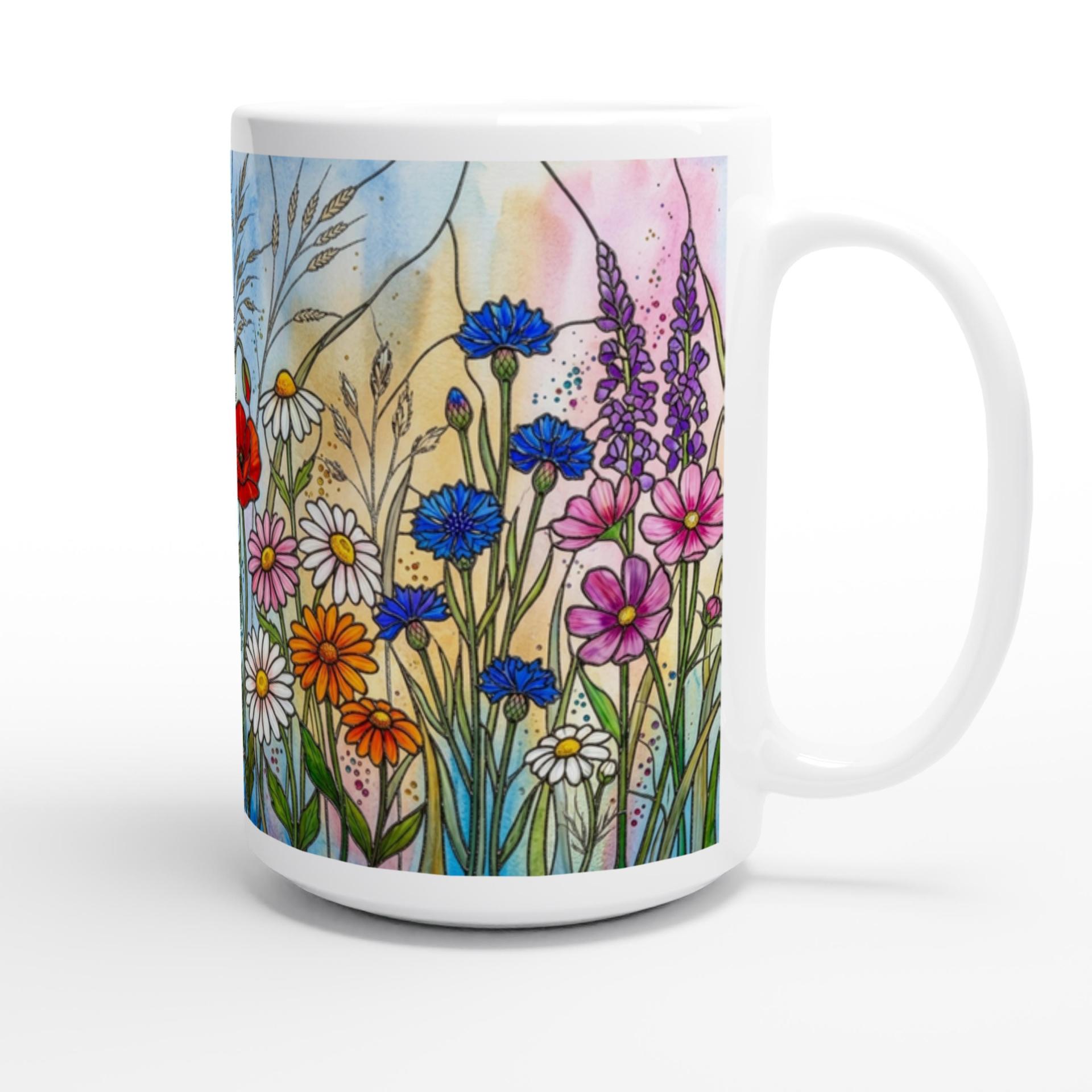 Set of Big Mugs, Floral Cup Set, Large 15 oz Matching Cups