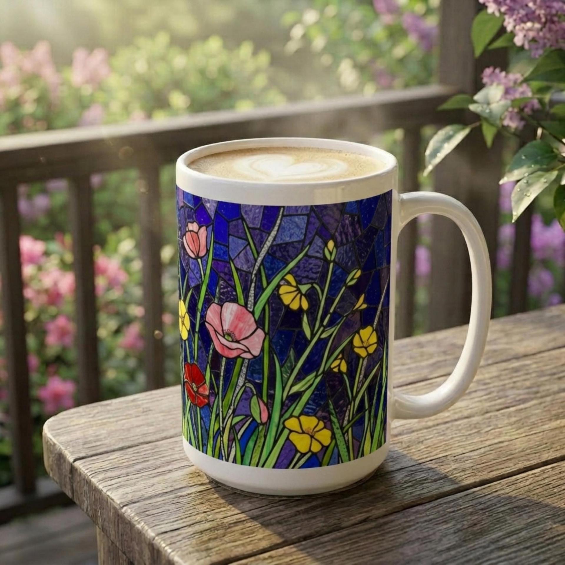 Set of Big Mugs, Floral Cup Set, Large 15 oz Matching Cups