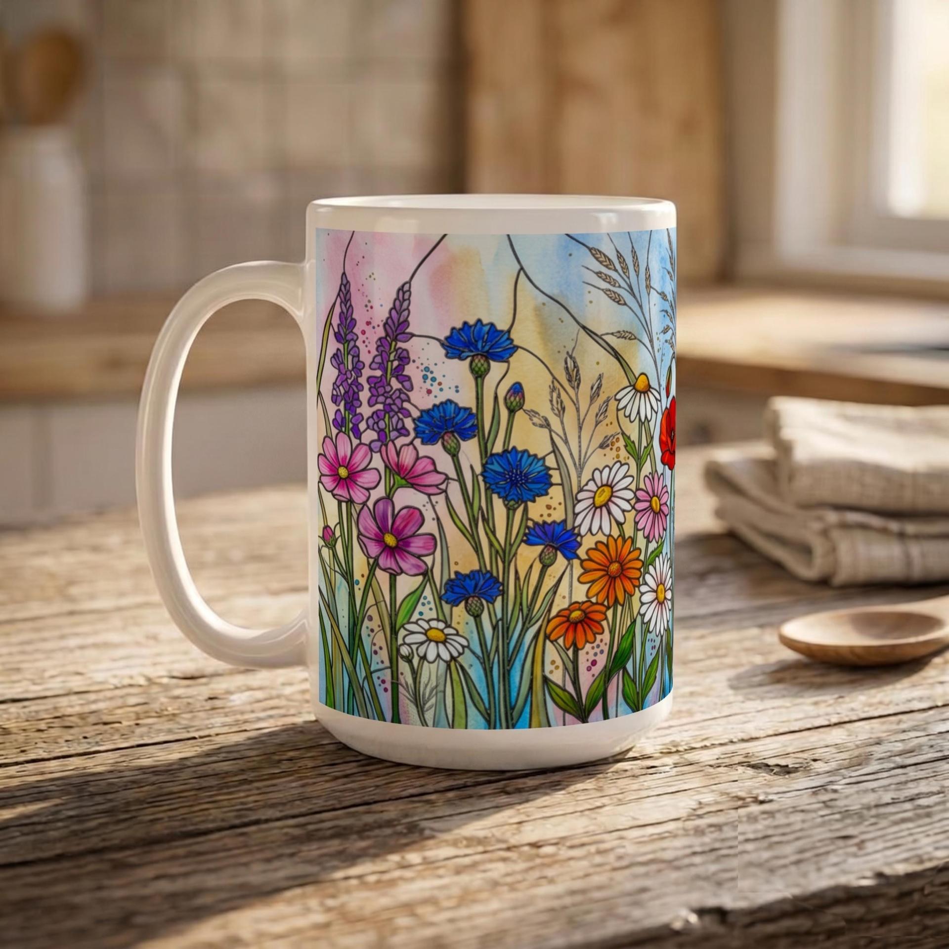 Set of Big Mugs, Floral Cup Set, Large 15 oz Matching Cups