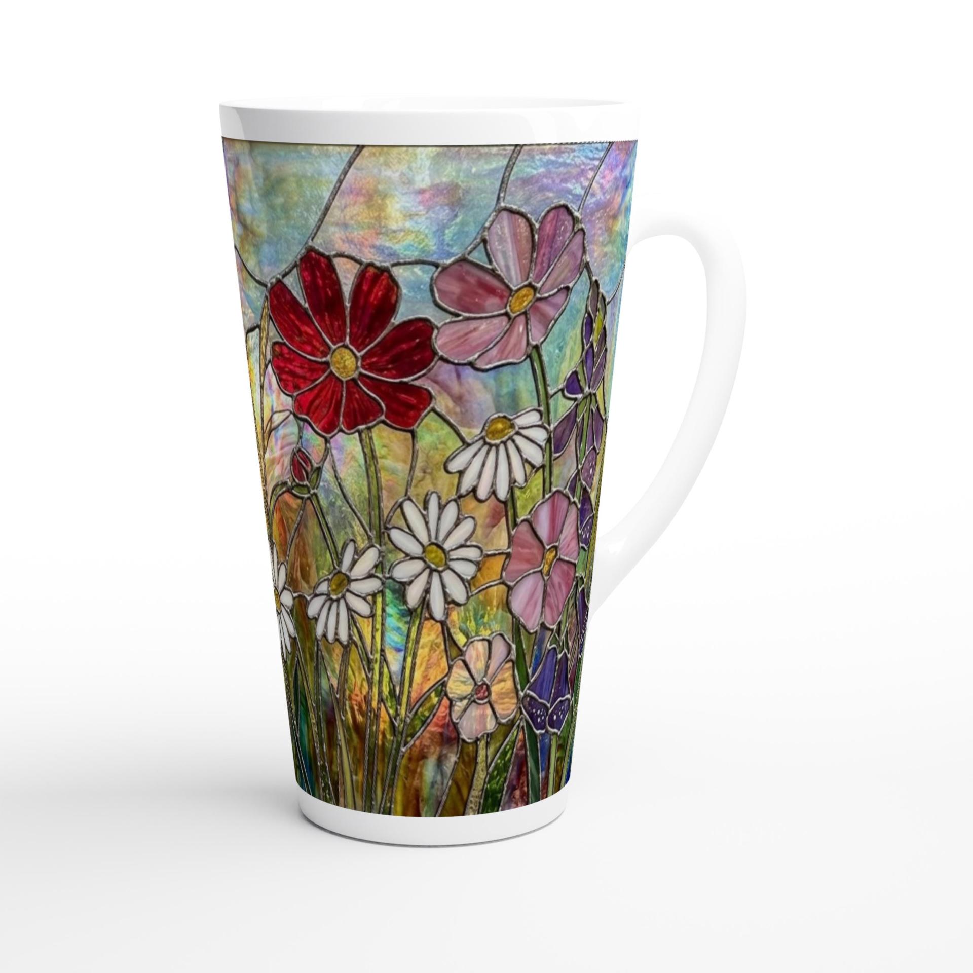 Set of 3 Cups, Floral, Large 17oz Latte Ceramic Mugs - Extra Tall Cup Set