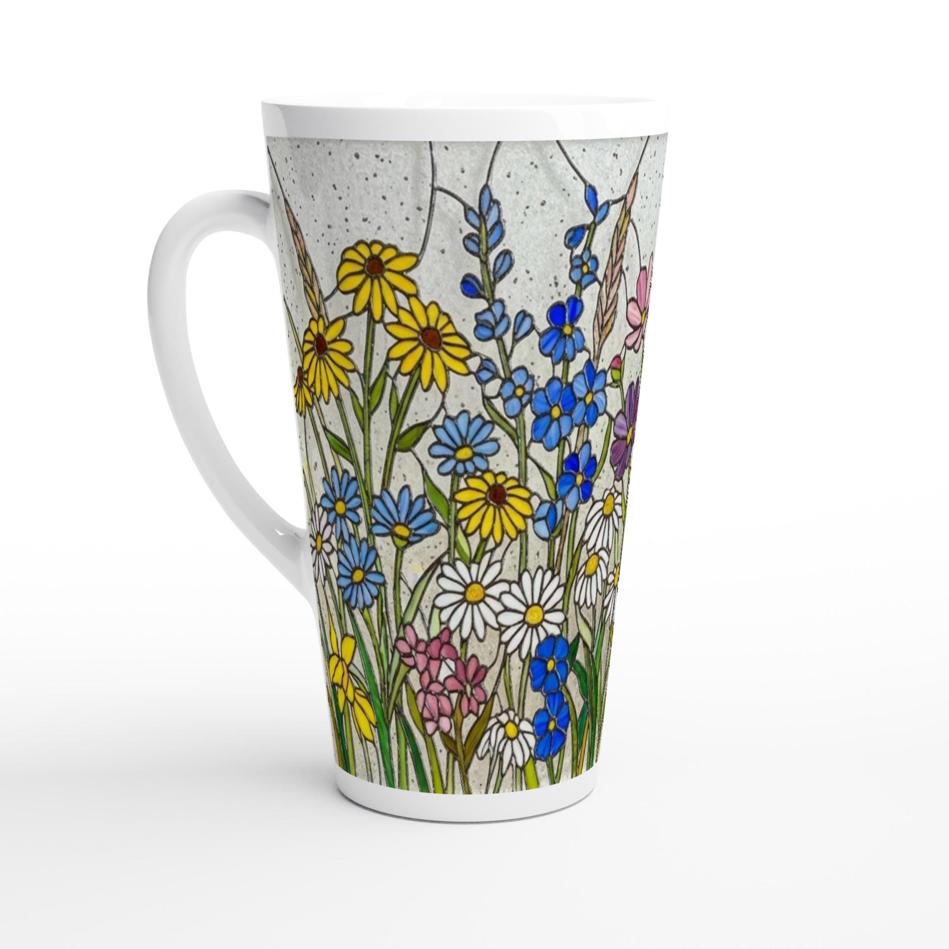 Set of 3 Cups, Floral, Large 17oz Latte Ceramic Mugs - Extra Tall Cup Set
