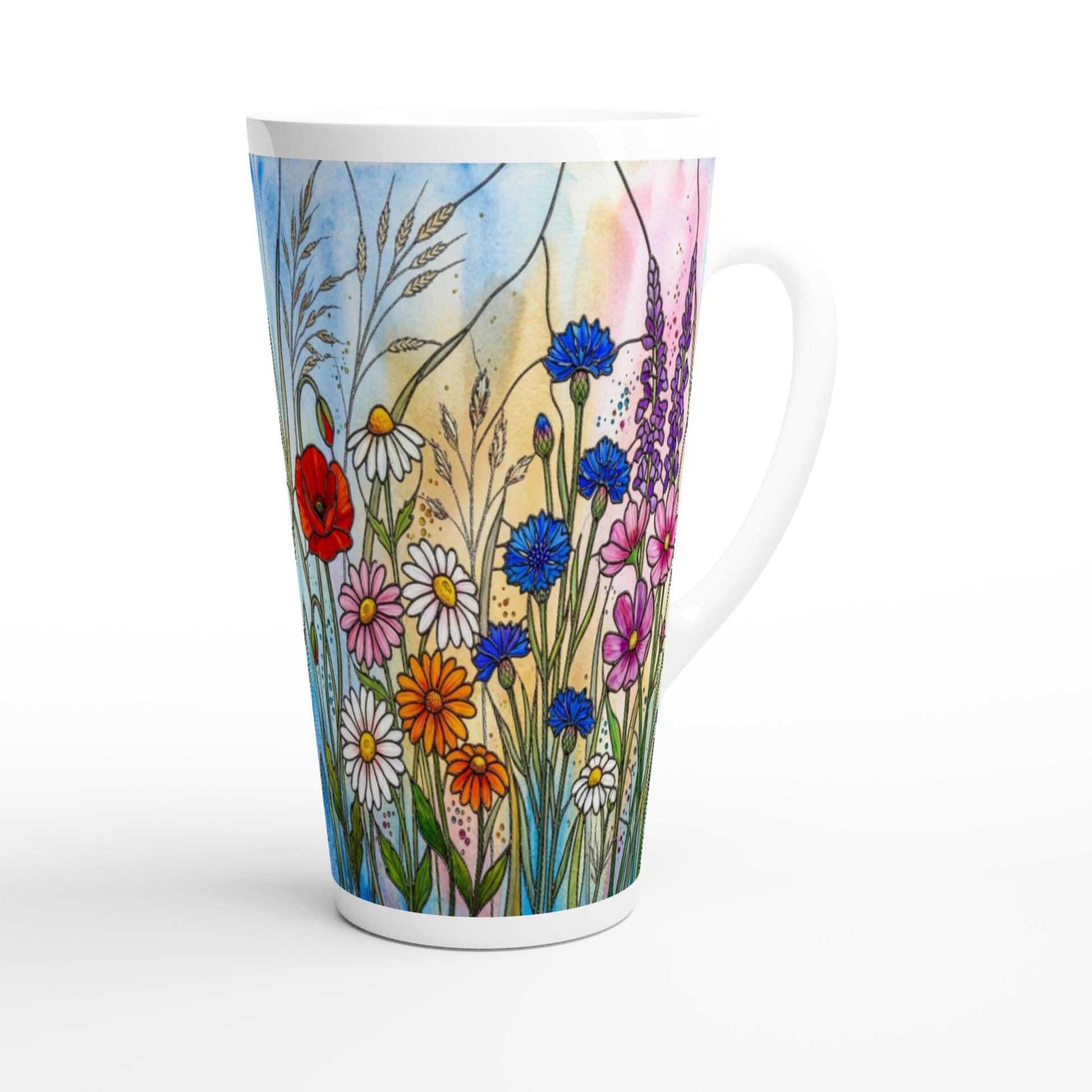 Set of 3 Cups, Floral, Large 17oz Latte Ceramic Mugs - Extra Tall Cup Set