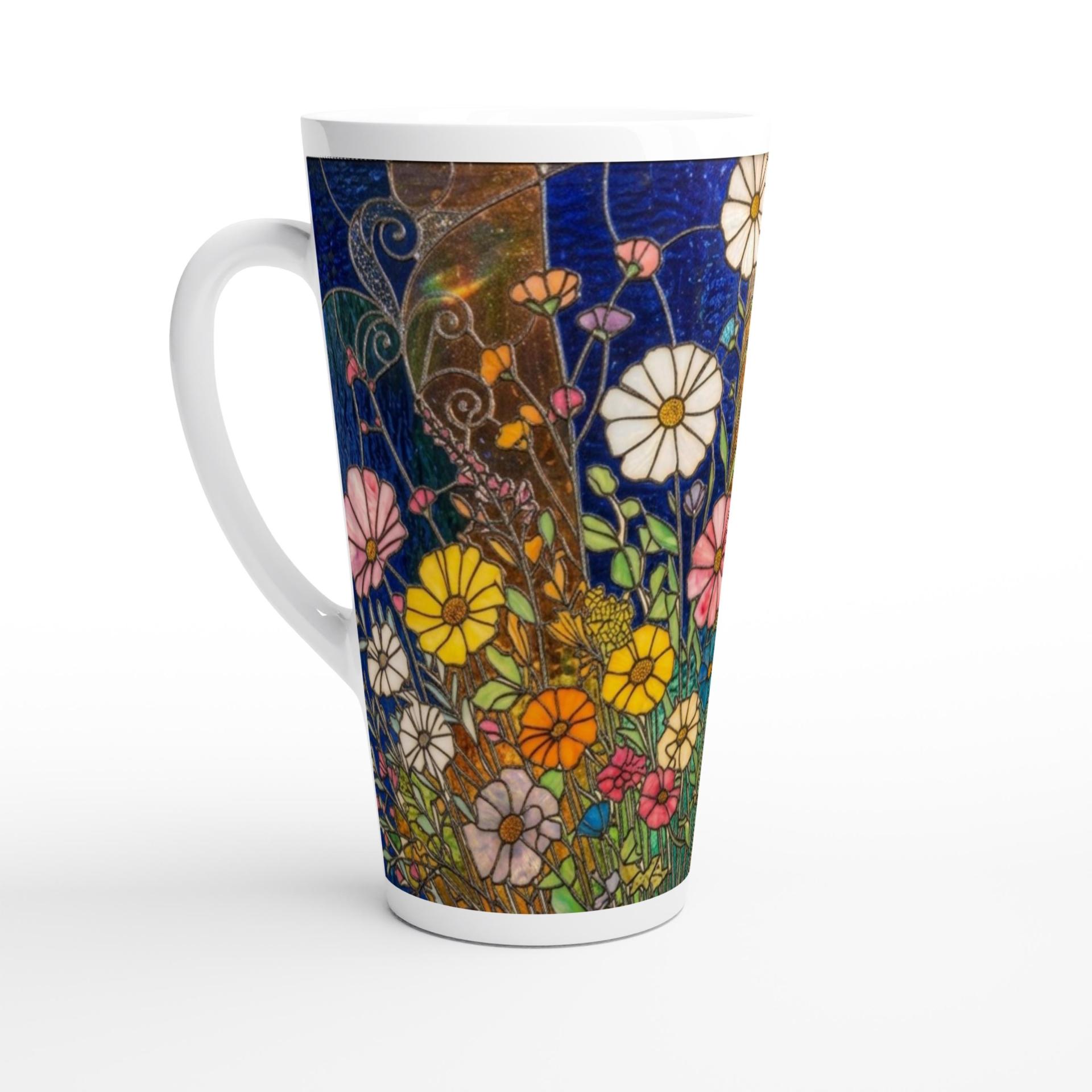 Set of 3 Cups, Floral, Large 17oz Latte Ceramic Mugs - Extra Tall Cup Set
