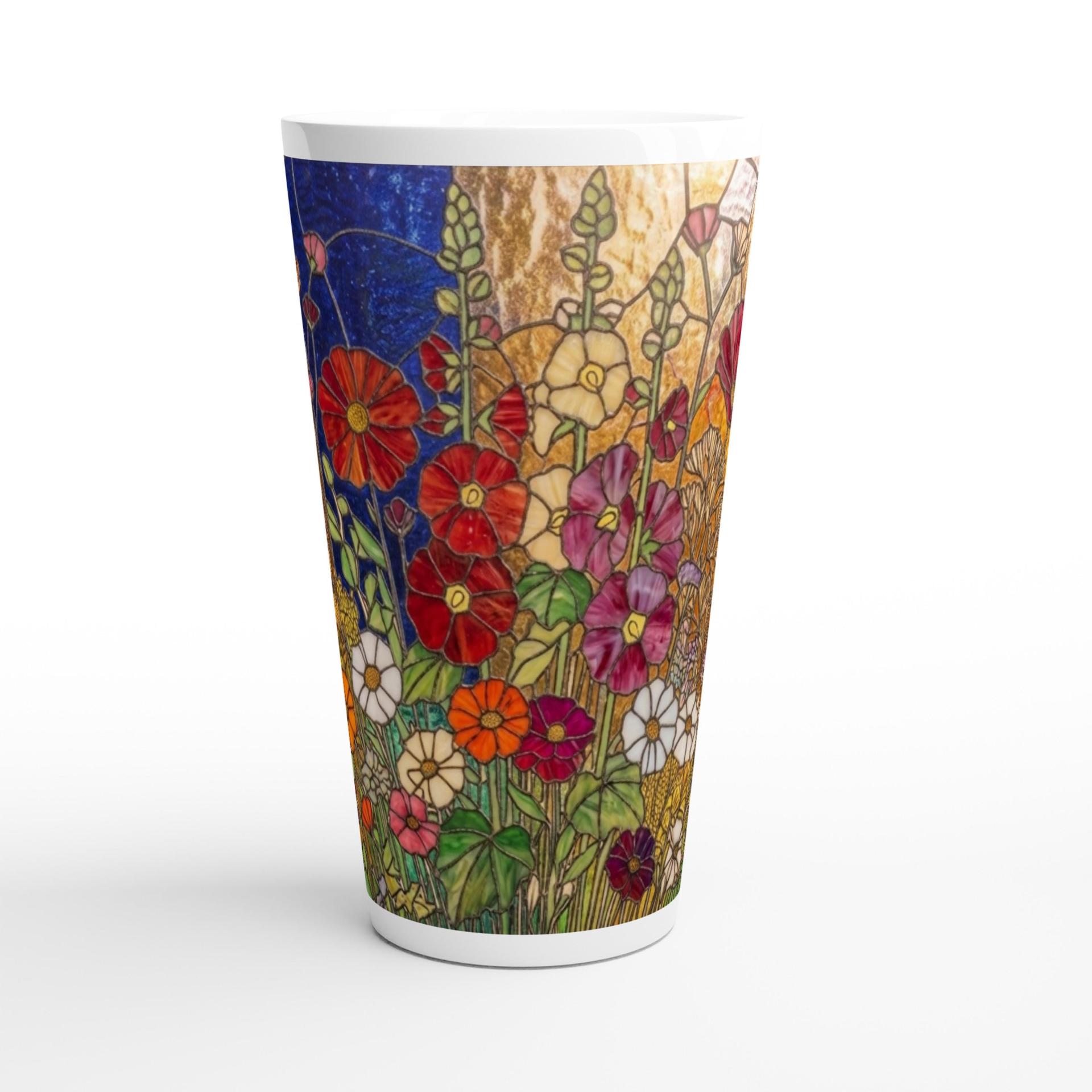 Set of 3 Cups, Floral, Large 17oz Latte Ceramic Mugs - Extra Tall Cup Set