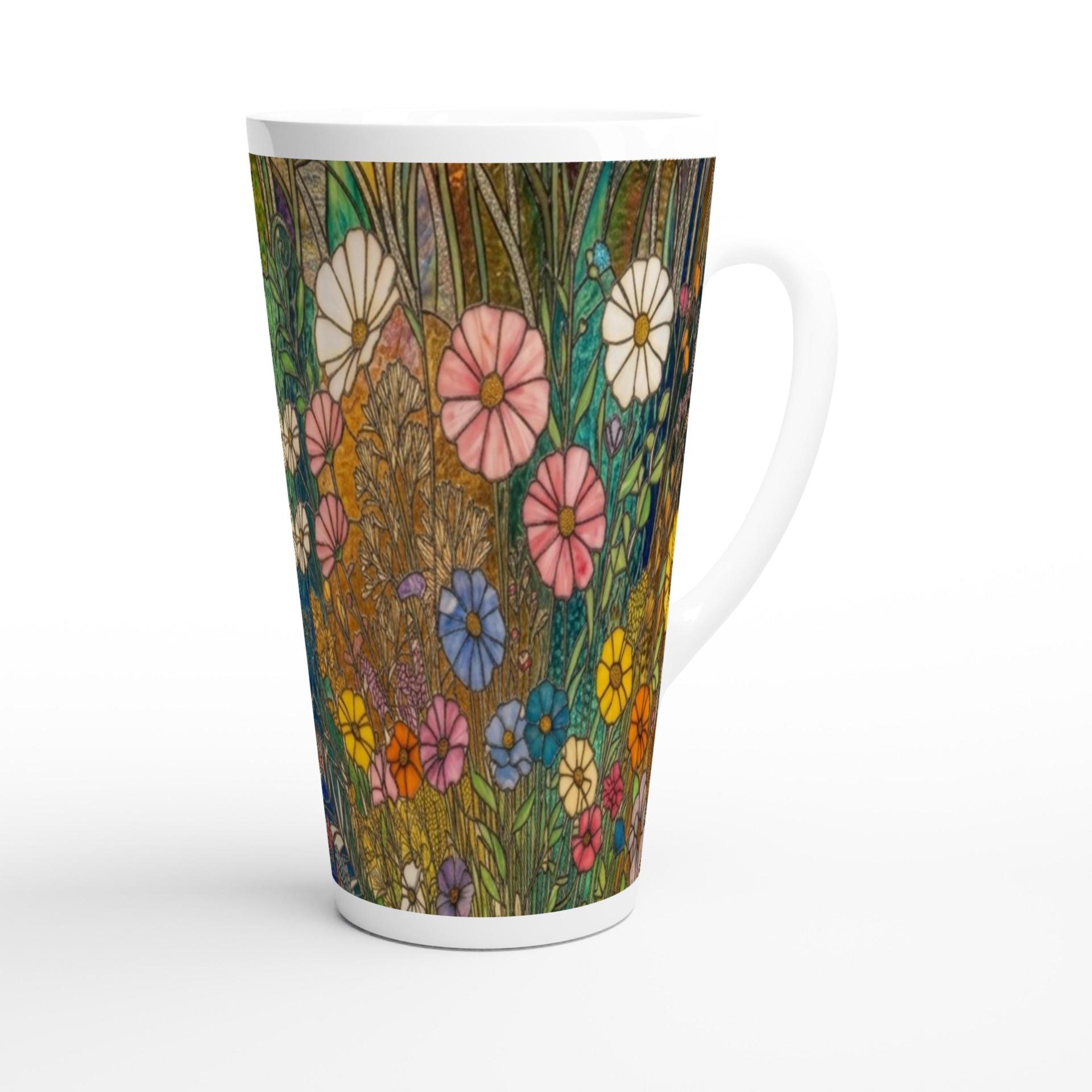 Set of 3 Cups, Floral, Large 17oz Latte Ceramic Mugs - Extra Tall Cup Set