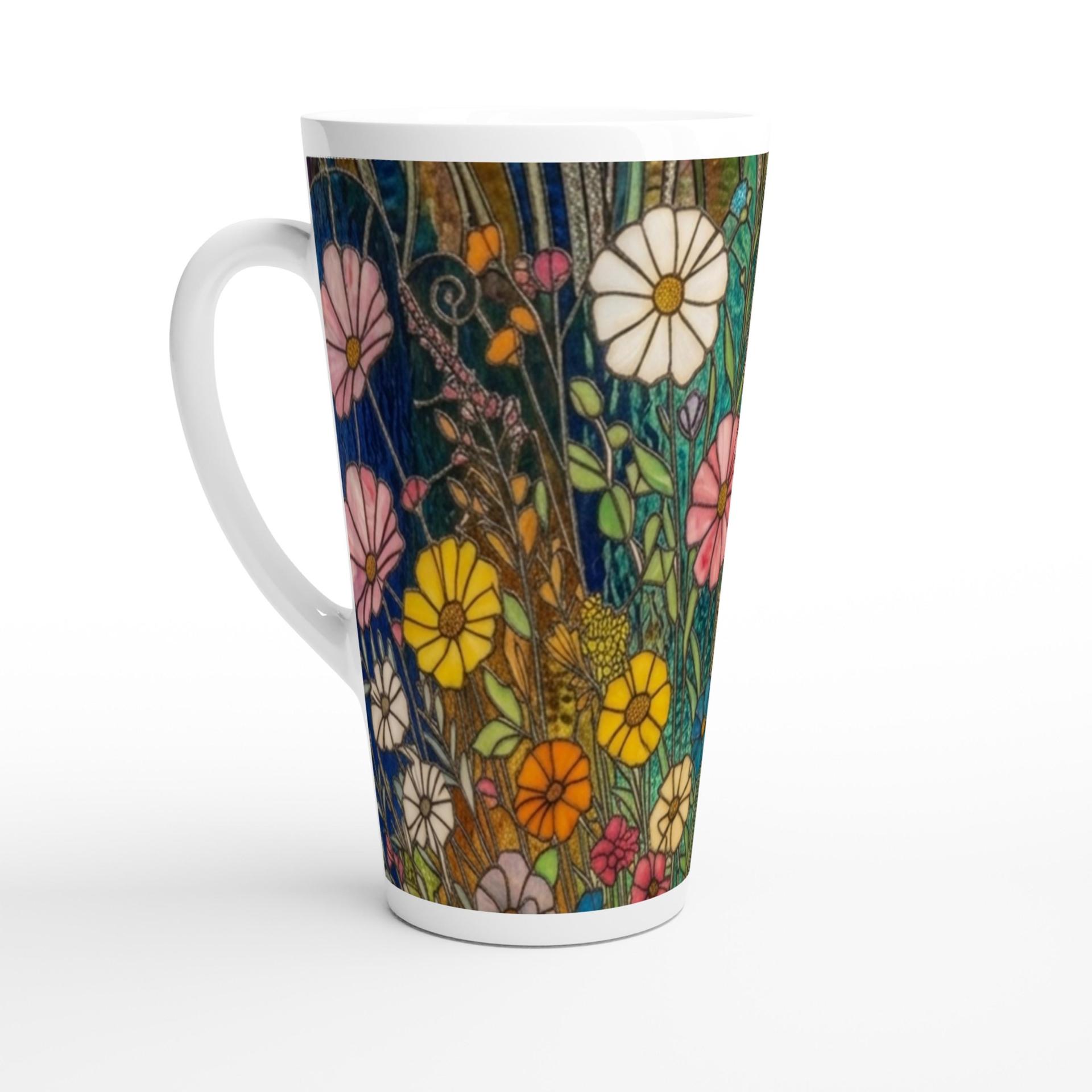 Set of 3 Cups, Floral, Large 17oz Latte Ceramic Mugs - Extra Tall Cup Set