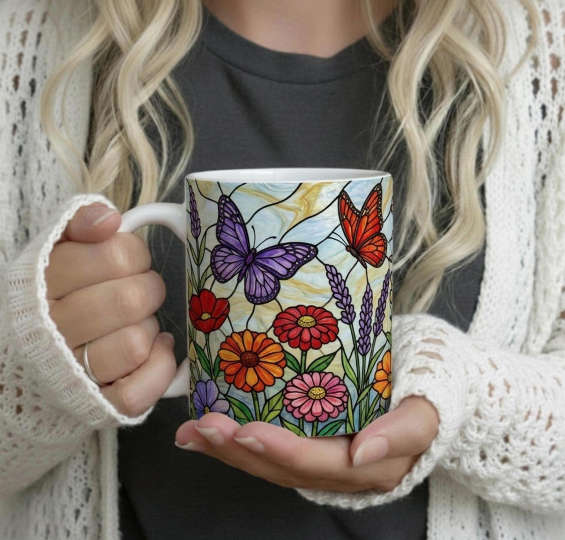 Butterfly Cups Set -  Large and Small Ceramic Mugs