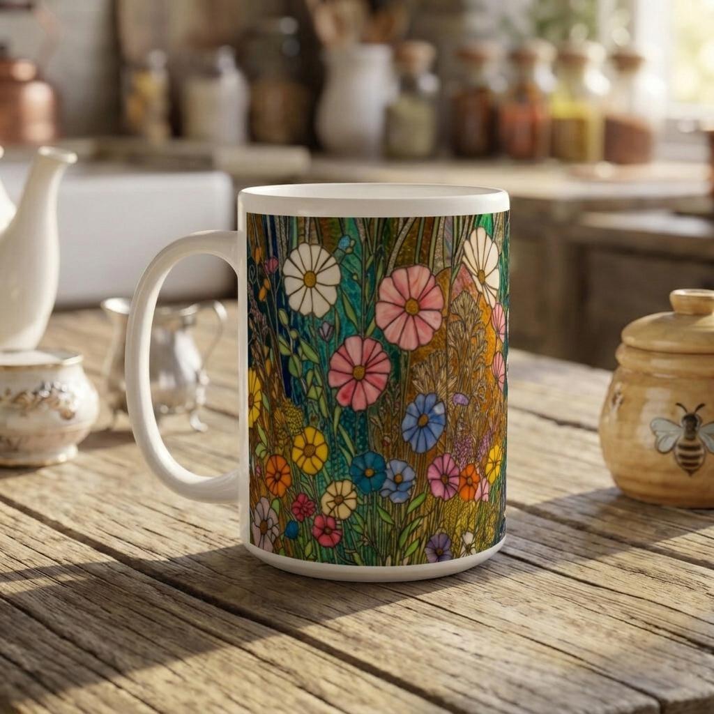 Set of Big Mugs, Floral Cup Set, Large 15 oz Matching Cups