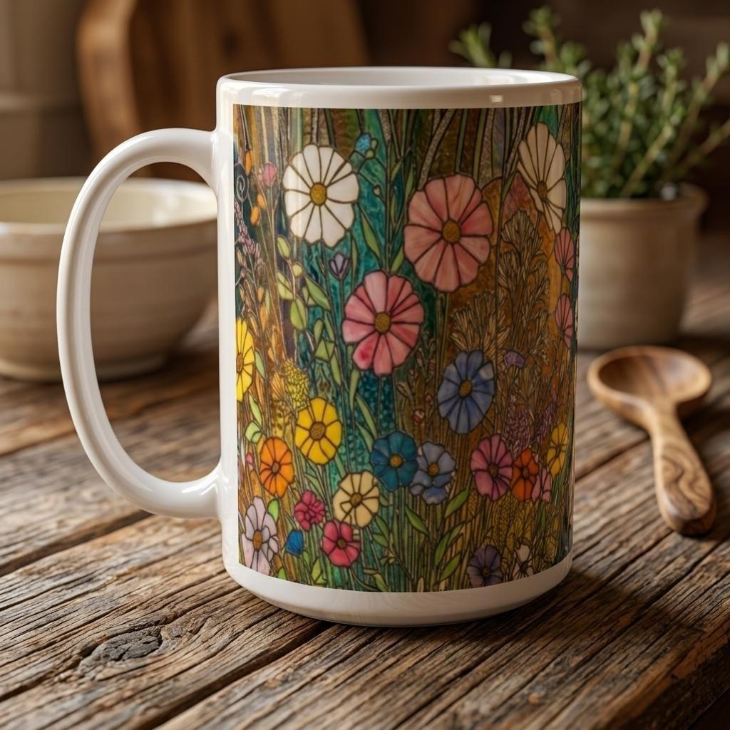Set of Big Mugs, Floral Cup Set, Large 15 oz Matching Cups