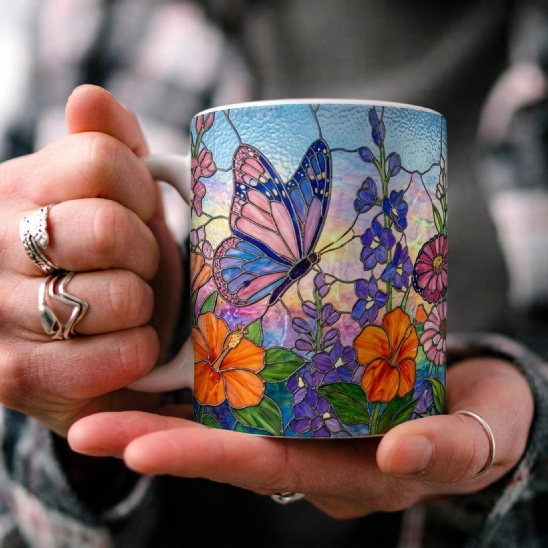 Butterfly Cups Set -  Large and Small Ceramic Mugs