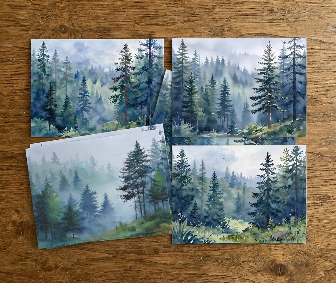 Forest Greeting Cards, Set of 4, Botanical Art, Blank Gift Cards